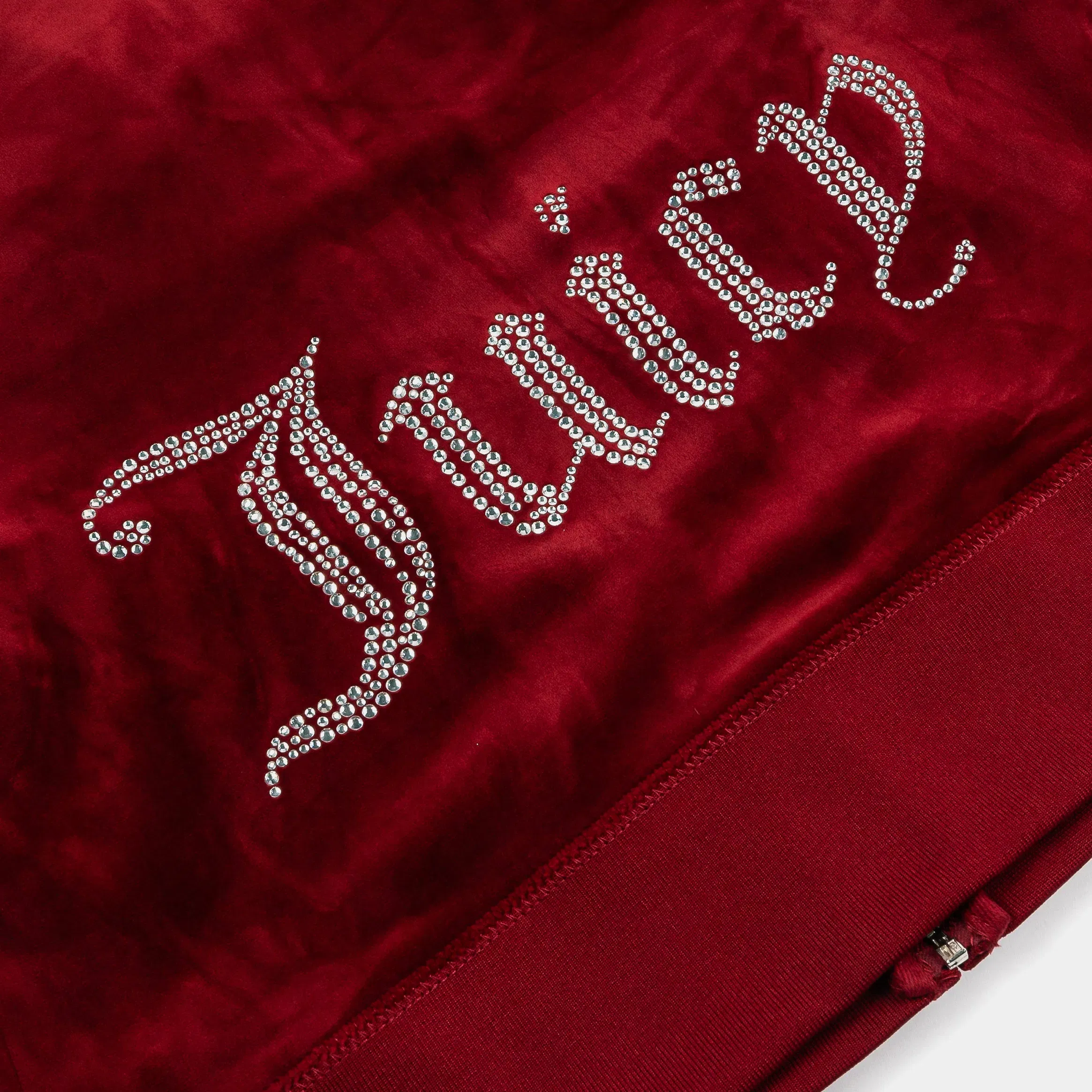 Juicy Couture OG Big Bling Velour Full Zip Womens Hoodie (Red Dahlia)