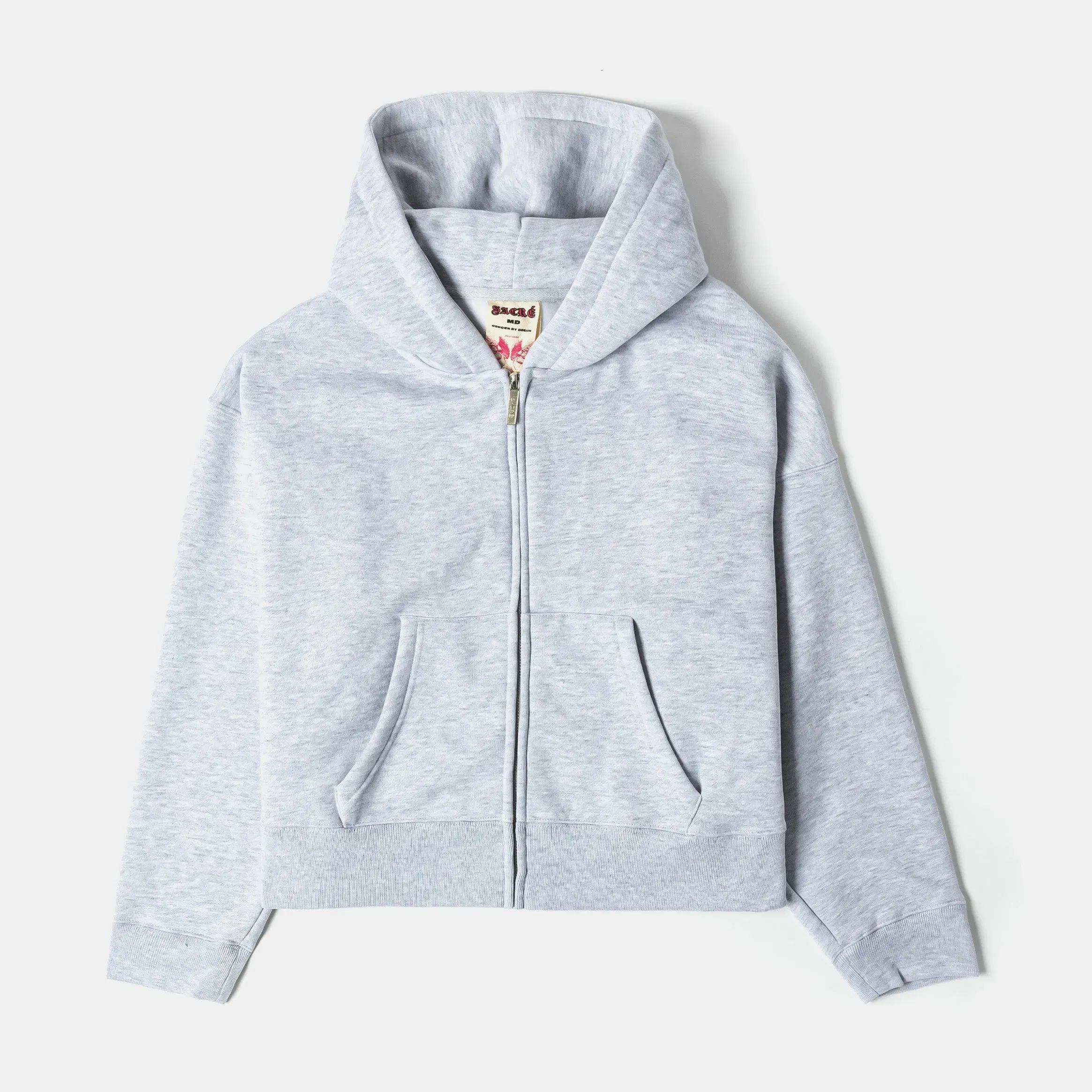 SACRE Soft Fleece Zip Up Womens Hoodie (Grey)