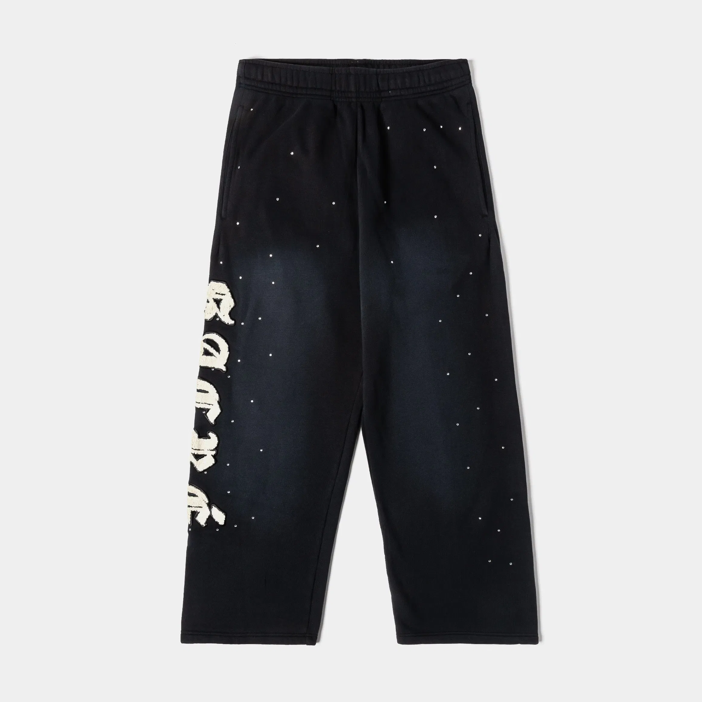 SACRE Rhinestone Soft Fleece Womens Pants (Black/Cream)