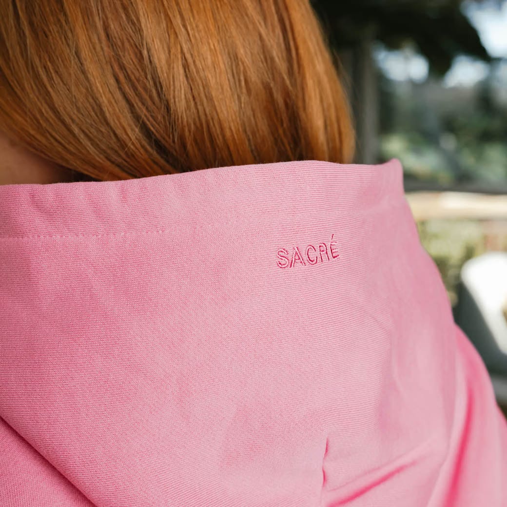 SACRE Soft Fleece Pullover Womens Hoodie (Pink)