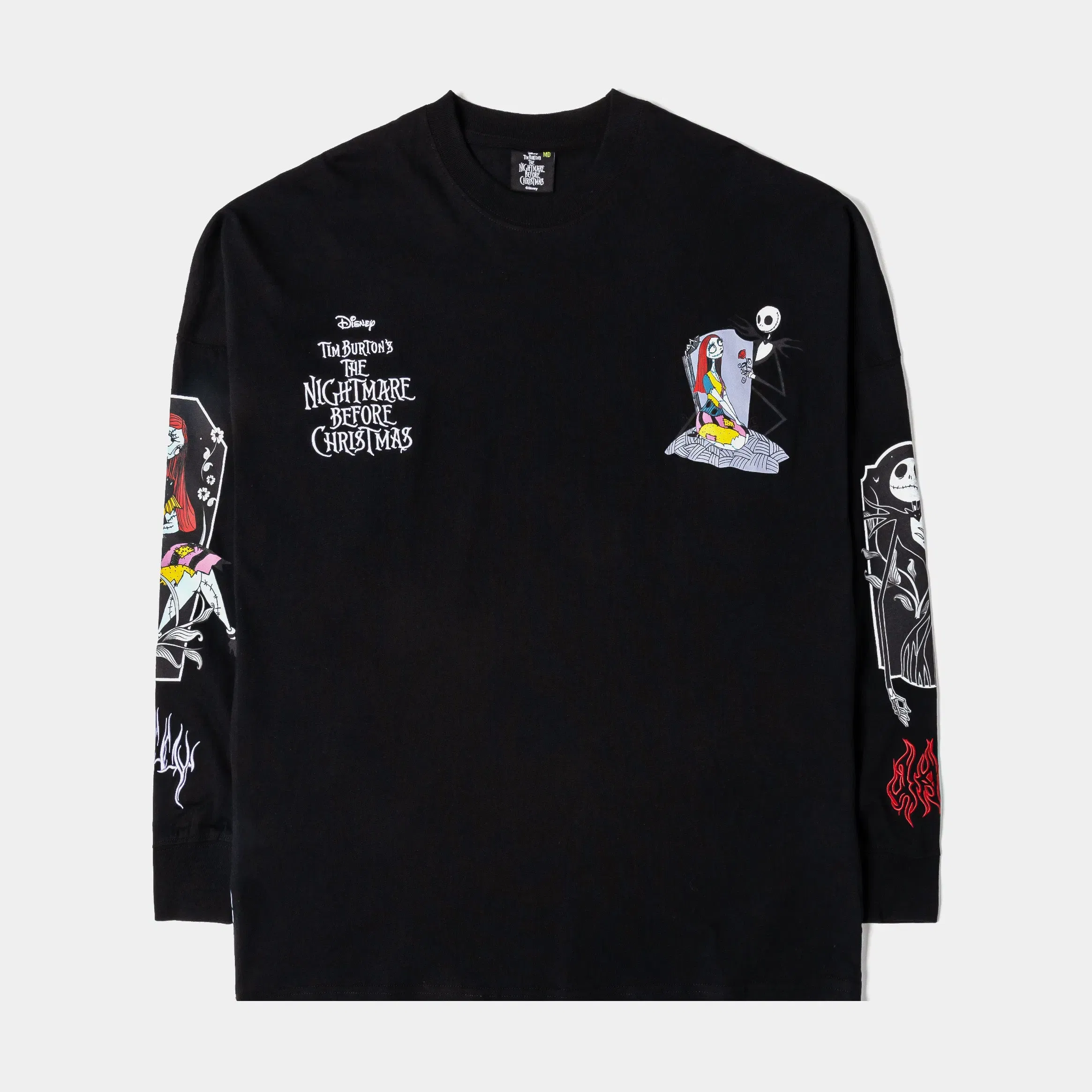 NIGHTMARE BEFORE XMAS X SP The Nightmare Before Christmas By Shoe Palace Jack And Sally Long Sleeve Mens Short Sleeve Shirt (Black/White)