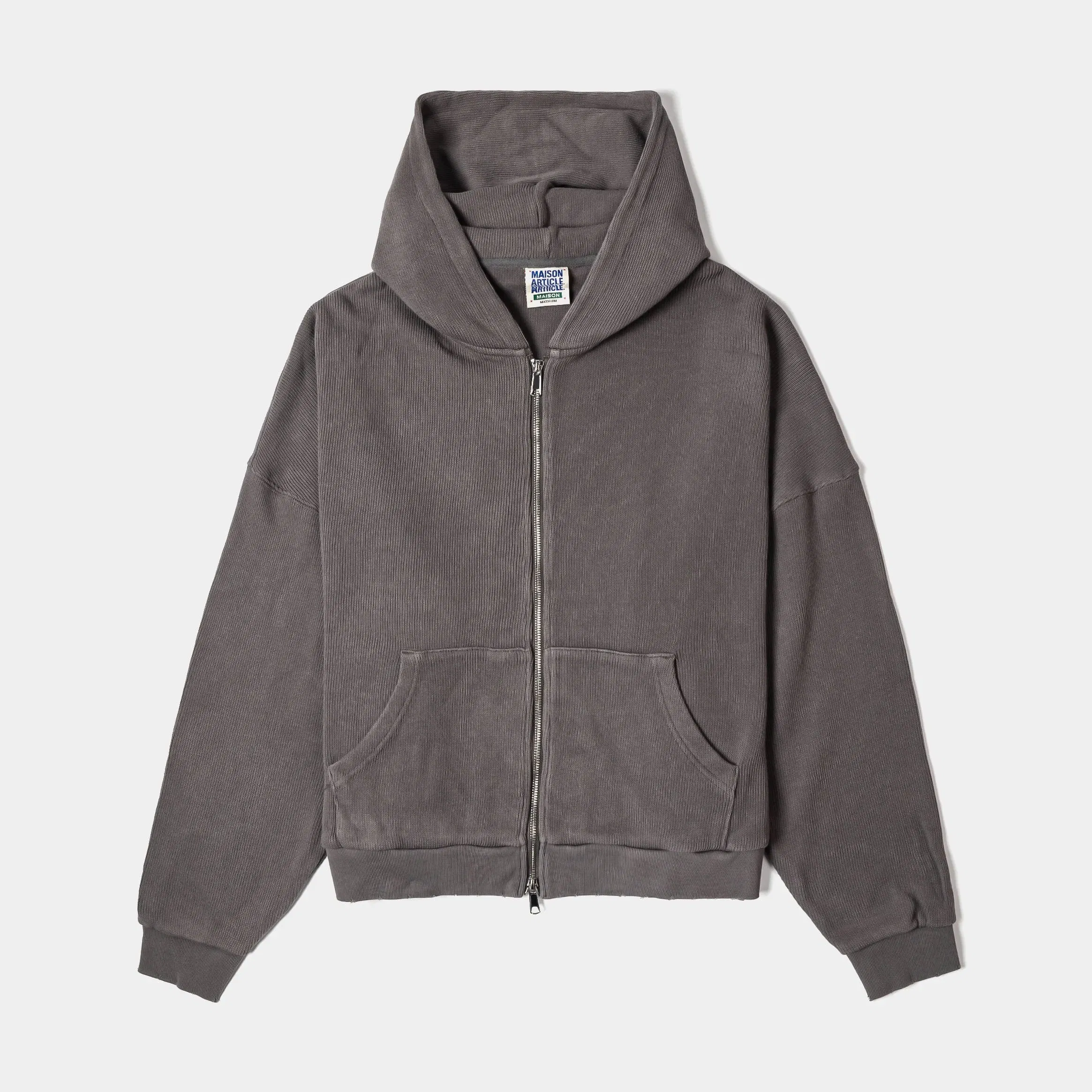 MAISON ARTICLE Knit Fleece Zip Up Mens Hoodie (Washed Grey)