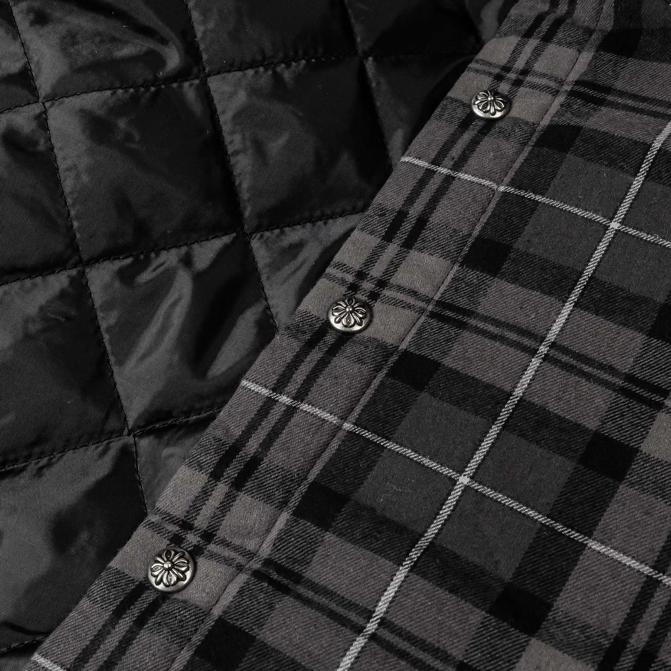 MAISON ARTICLE Cross Print Plaid Fleece Button Up Long Sleeve Mens Shirt (Navy/Black)