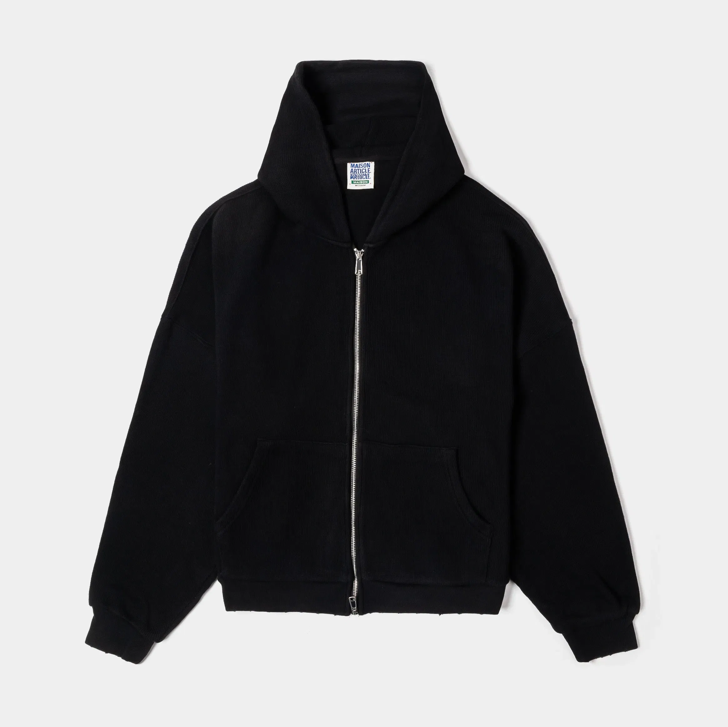 MAISON ARTICLE Knit Fleece Zip Up Mens Hoodie (Black)