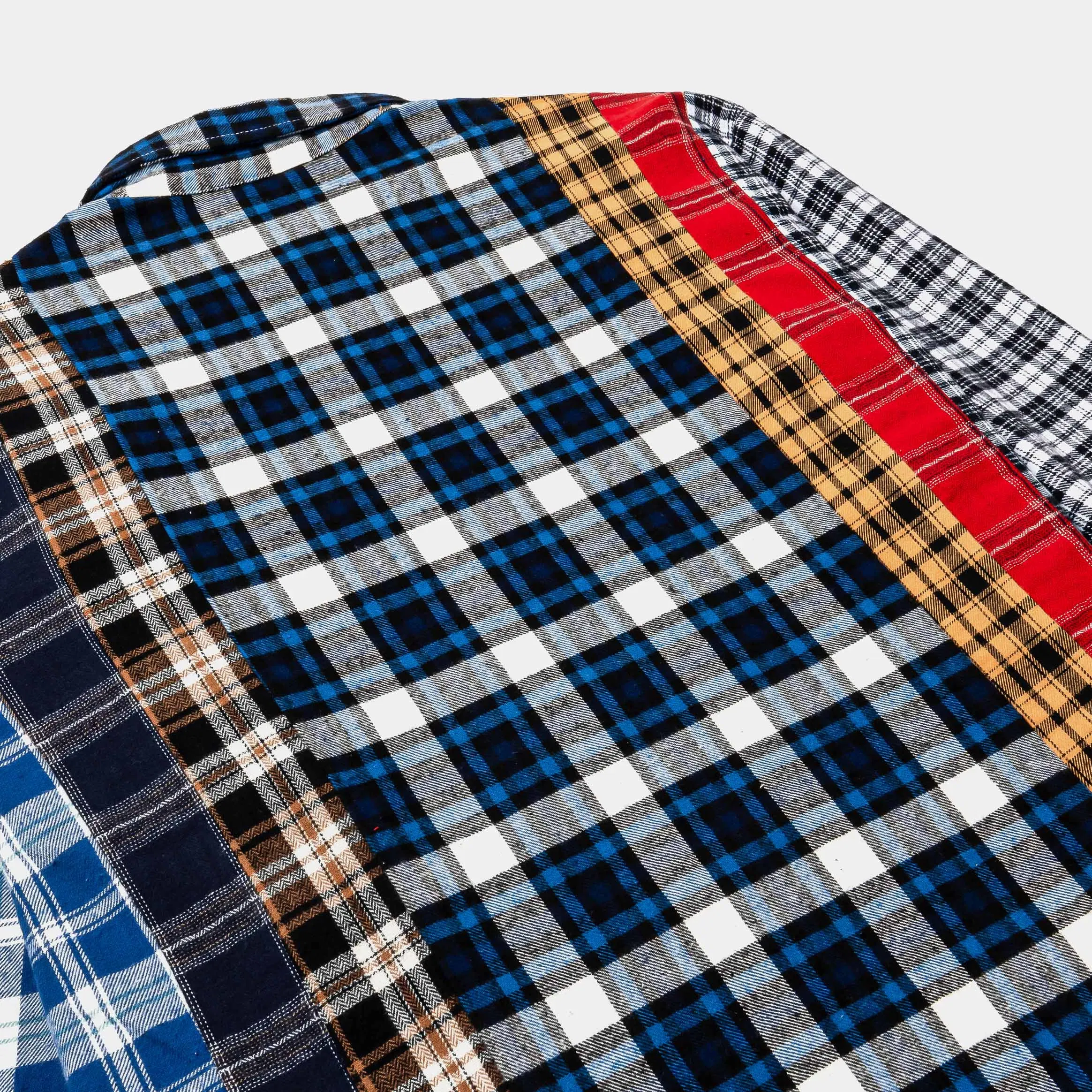 MAISON ARTICLE Mixed Print Button Up Flannel Mens Short Sleeve Shirt (Blue/Red)