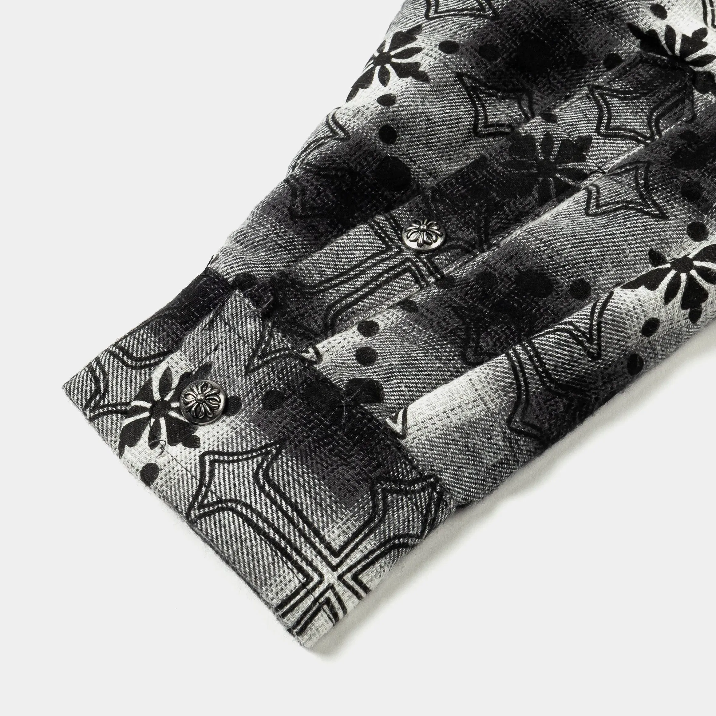 MAISON ARTICLE Cross Print Plaid Fleece Button Up Long Sleeve Mens Shirt (Black/White)