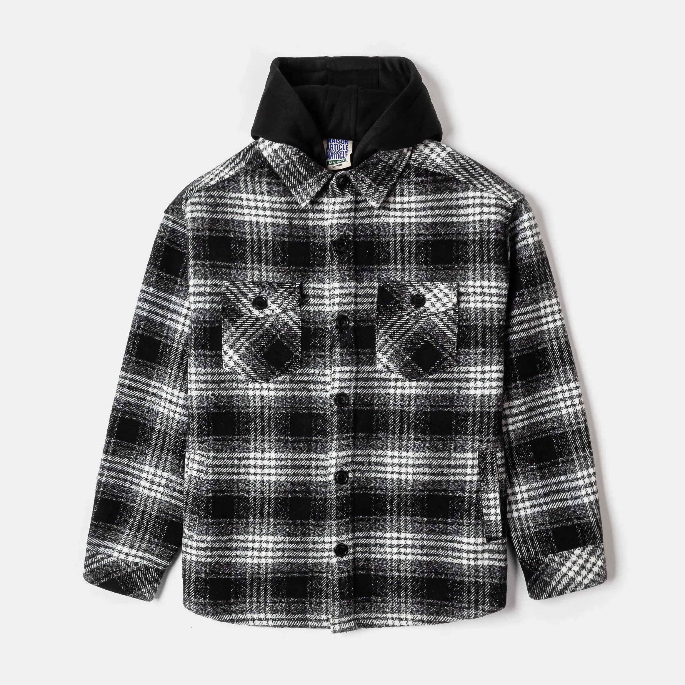 MAISON ARTICLE Hooded Flannel Mens Jacket (Black/White)
