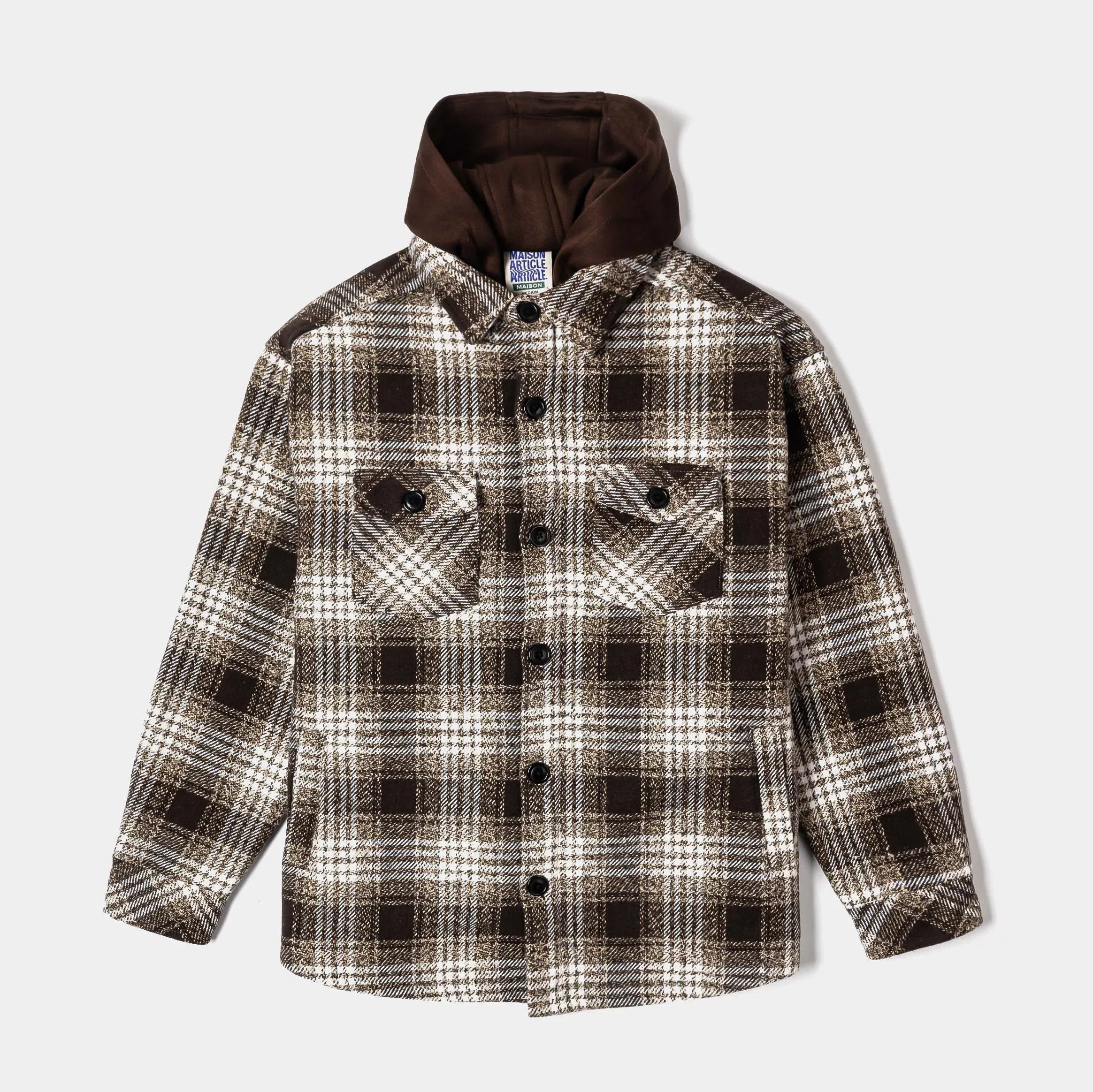 MAISON ARTICLE Hooded Flannel Mens Jacket (Brown/White)