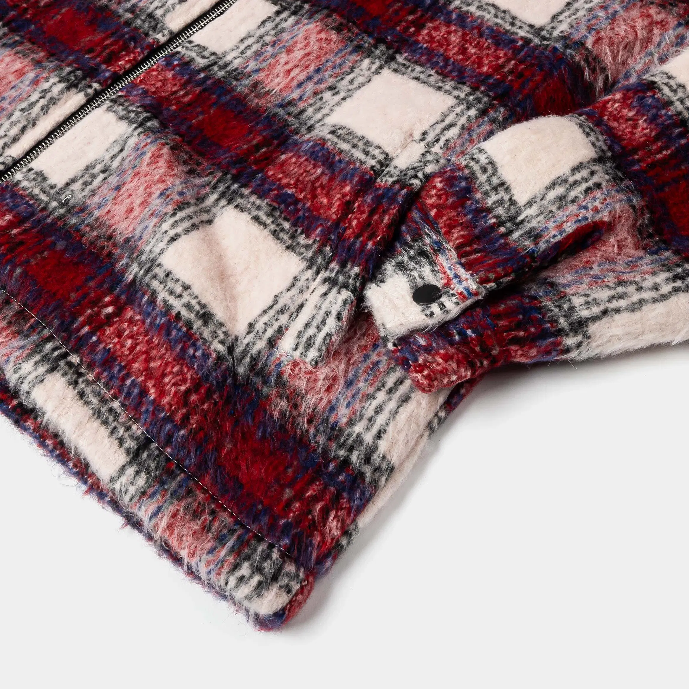 MAISON ARTICLE Plaid Zip-Up Flannel Mens Jacket (Red/Beige)