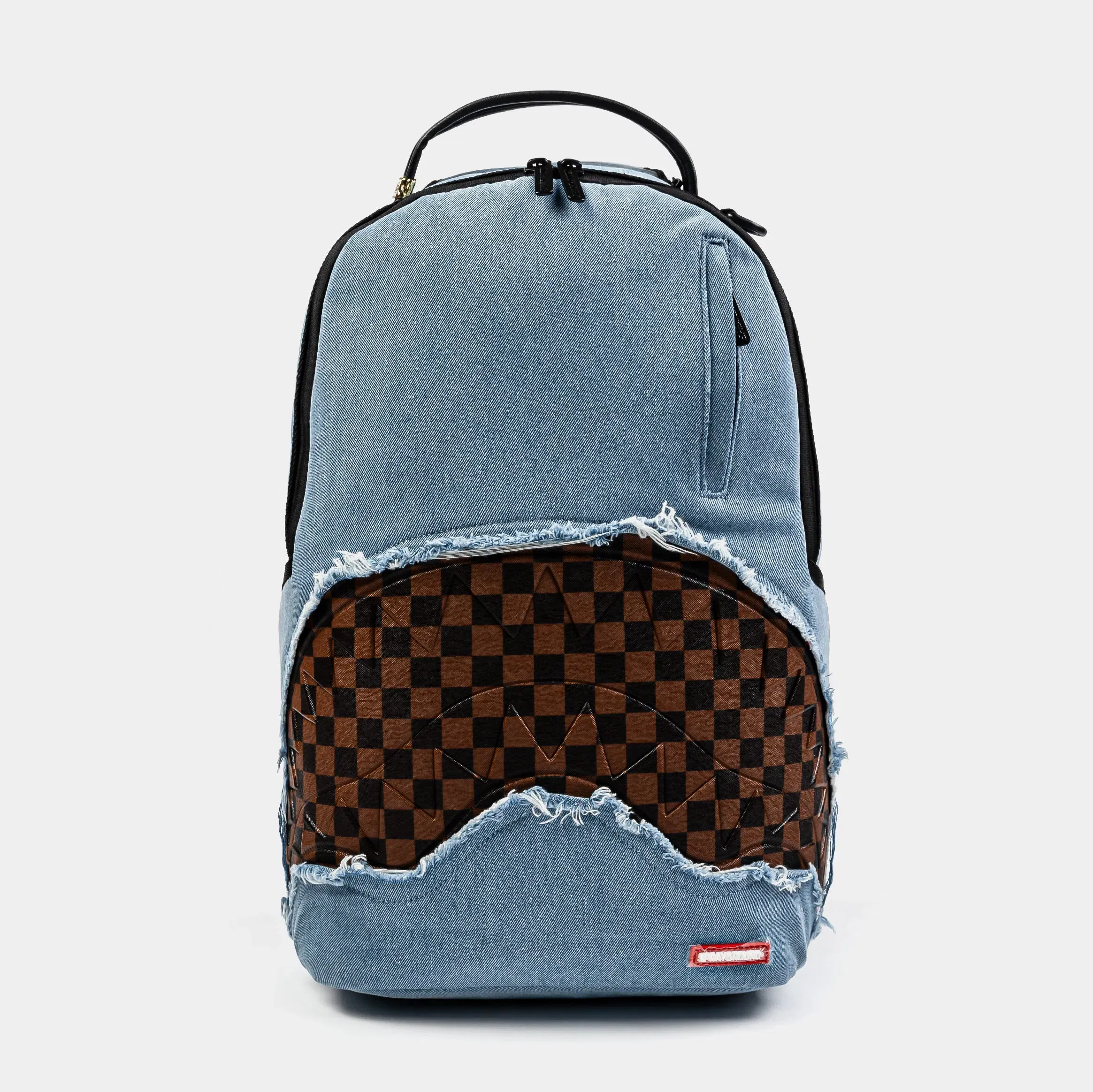 Sprayground Denim Shark Bite Mens Backpack (Blue/Brown)