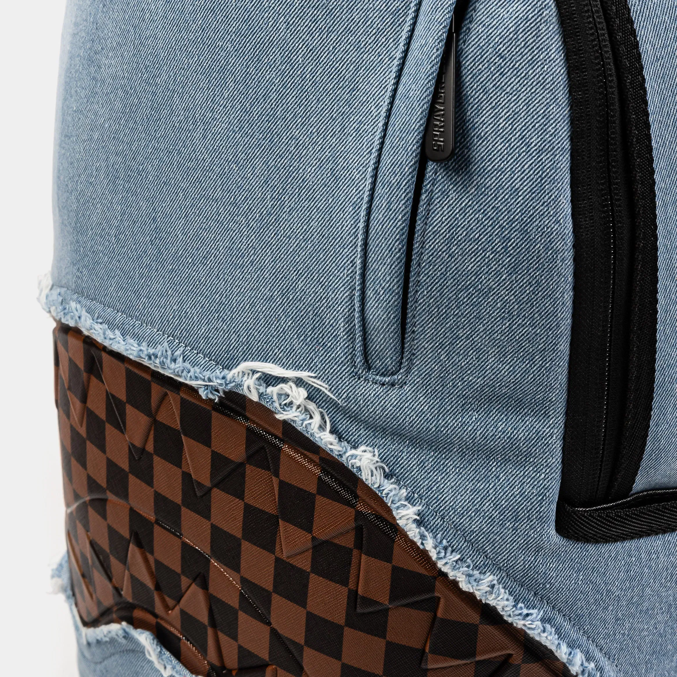 Sprayground Denim Shark Bite Mens Backpack (Blue/Brown)