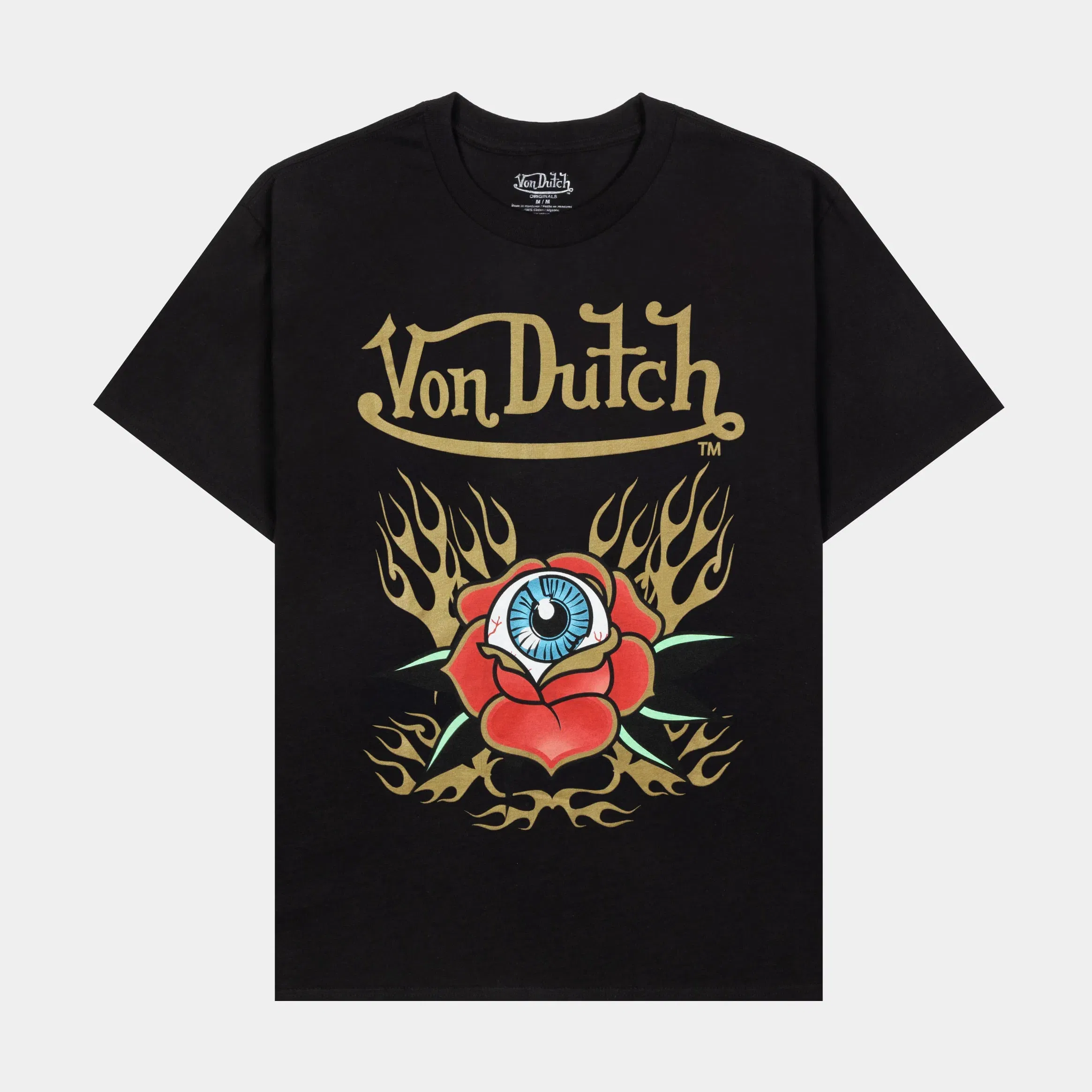 VON DUTCH Flying Eye Flames Mens Short Sleeve Shirt (Black/Yellow)