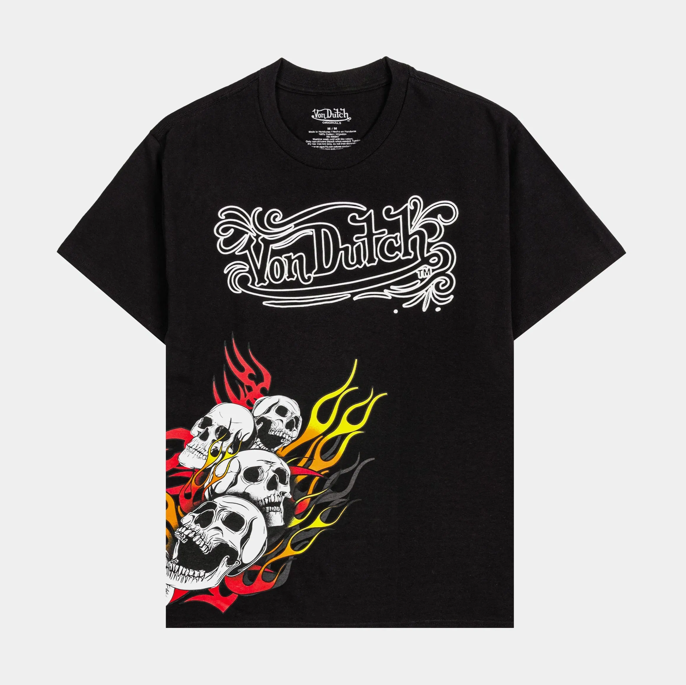 VON DUTCH Skull Print Wrap Mens Short Sleeve Shirt (Black/White)
