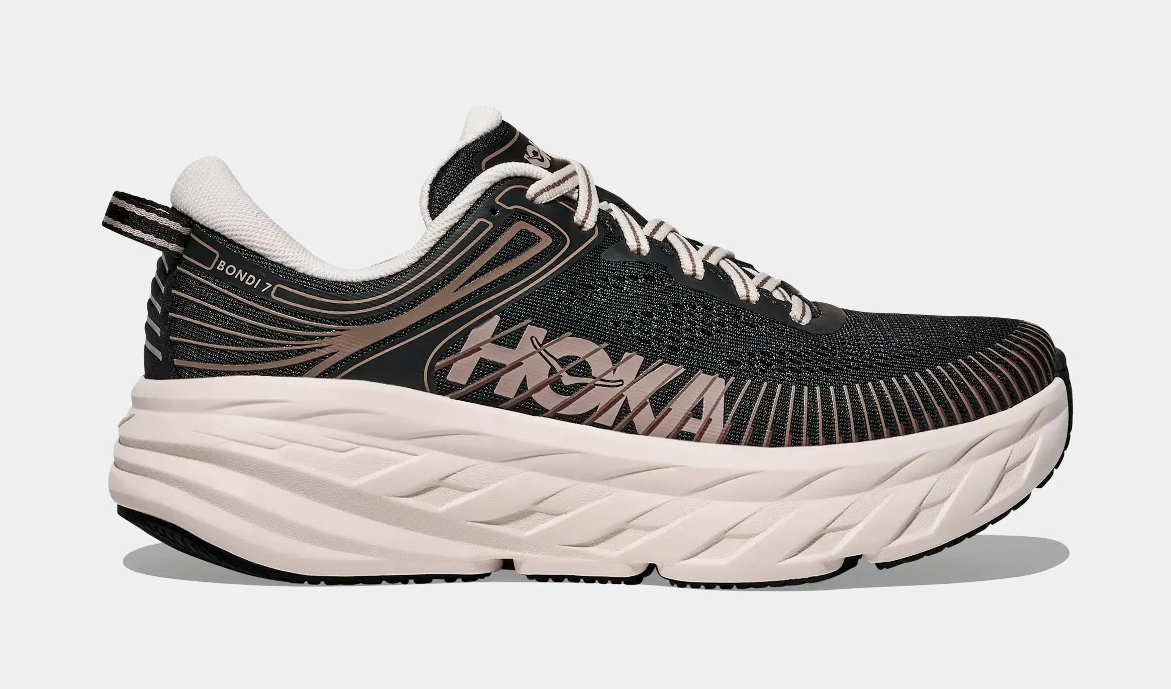 Hoka Bondi 7 Womens Running Shoes (Black/Rose Cream)