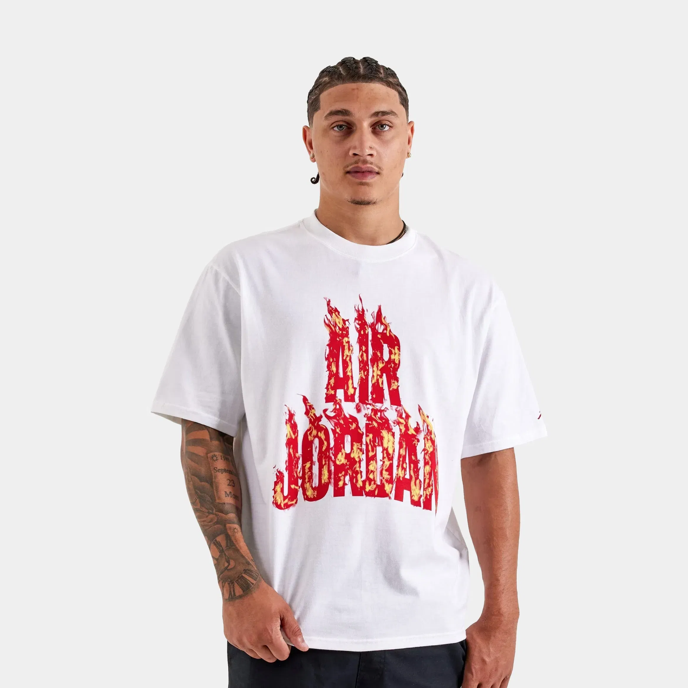 Air Jordan AJ5 Fire Graphic Mens Short Sleeve Shirt (White/Red)