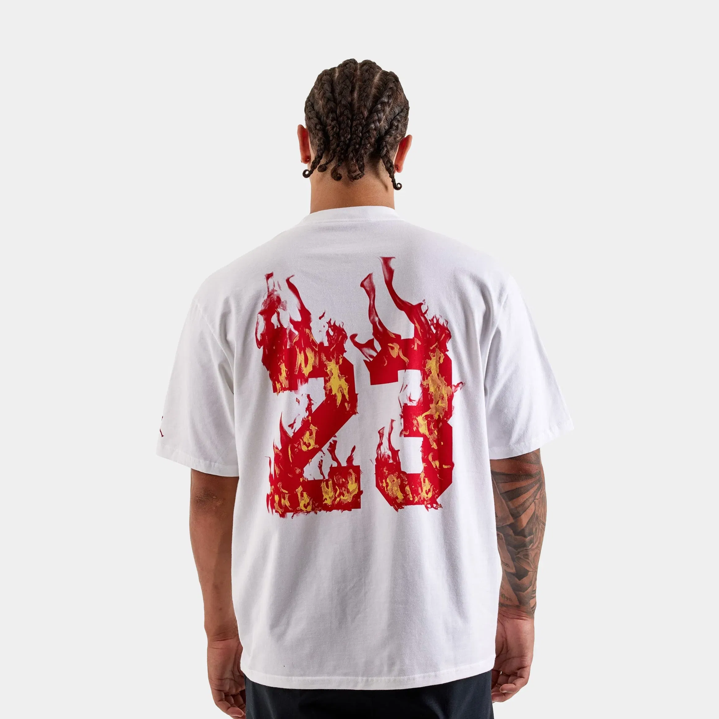 Air Jordan AJ5 Fire Graphic Mens Short Sleeve Shirt (White/Red)