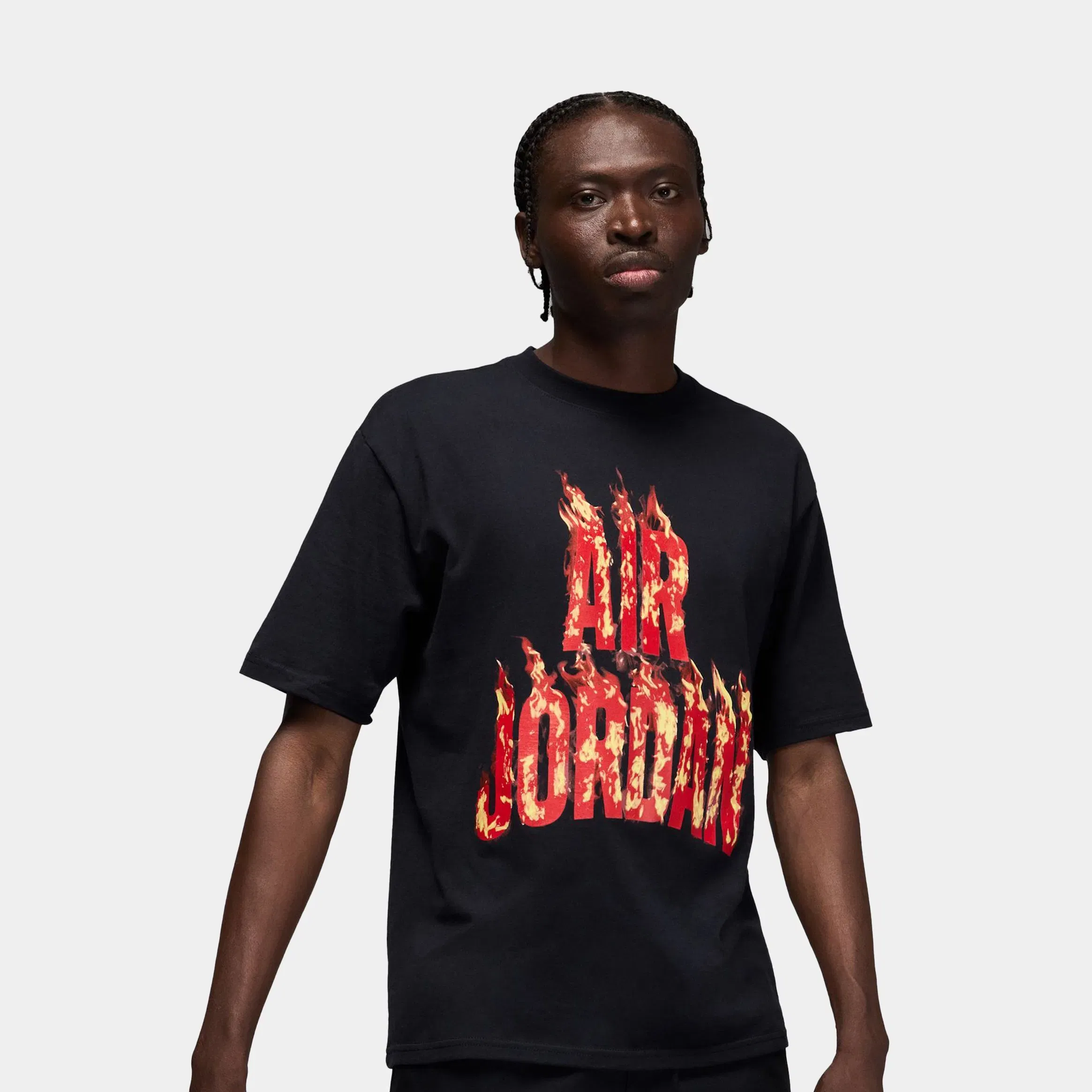 Air Jordan AJ5 Fire Graphic Mens Short Sleeve Shirt (Black/Red)