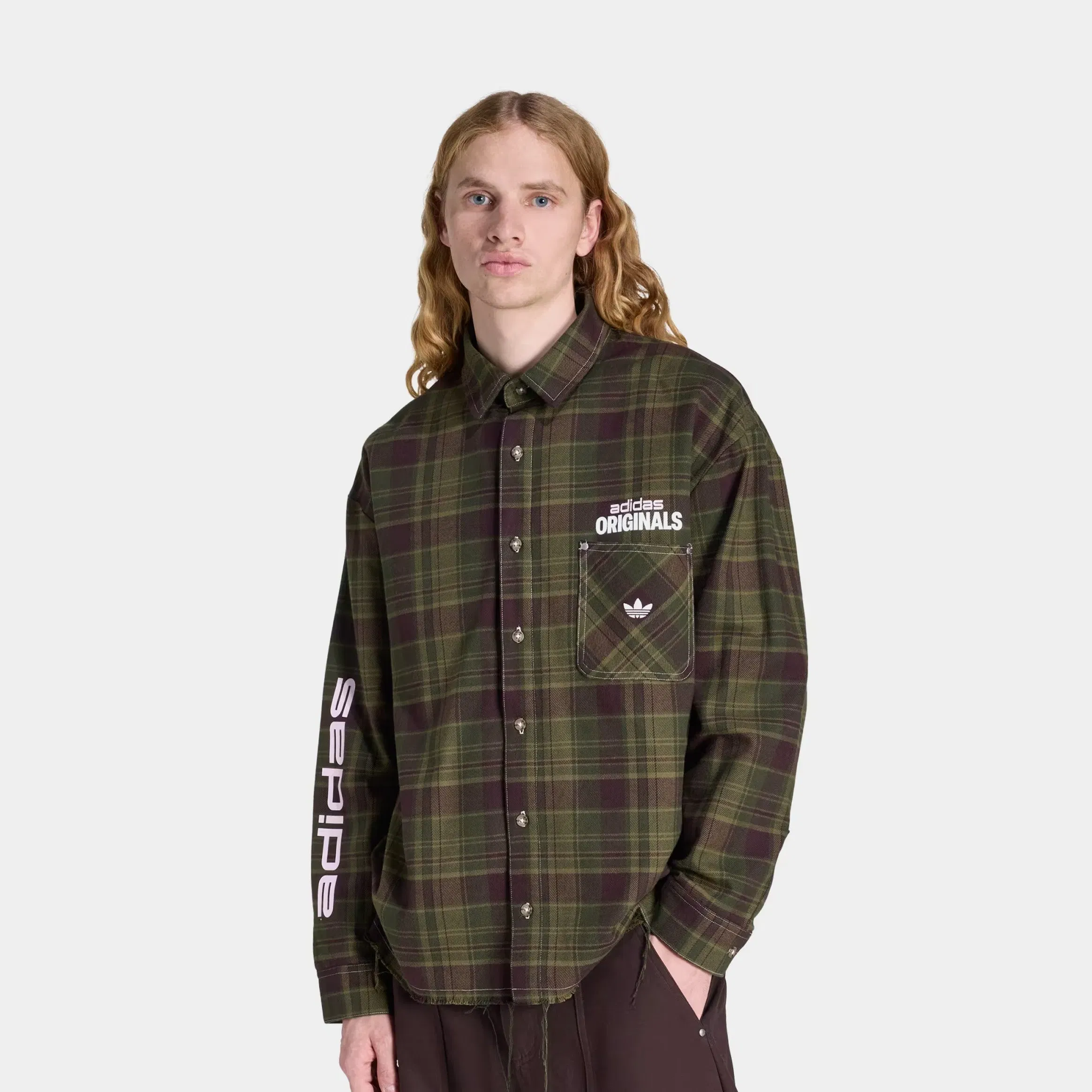 adidas Originals Flannel Graphic Work Mens Long Sleeve Shirt (Focus Olive)
