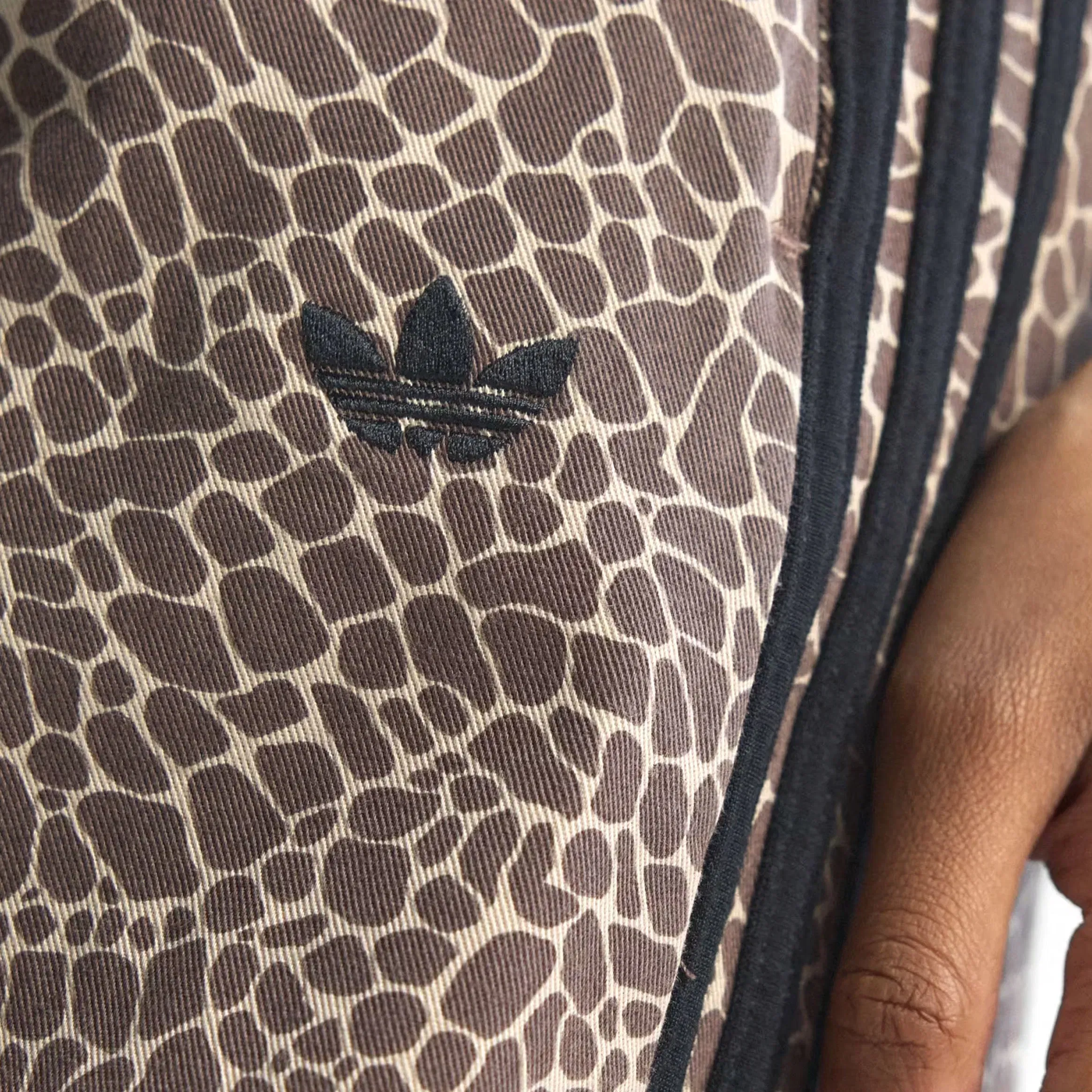 adidas Denim Firebird Oversized All Over Print Womens Pants (Earth Strata/ Stone Khaki)