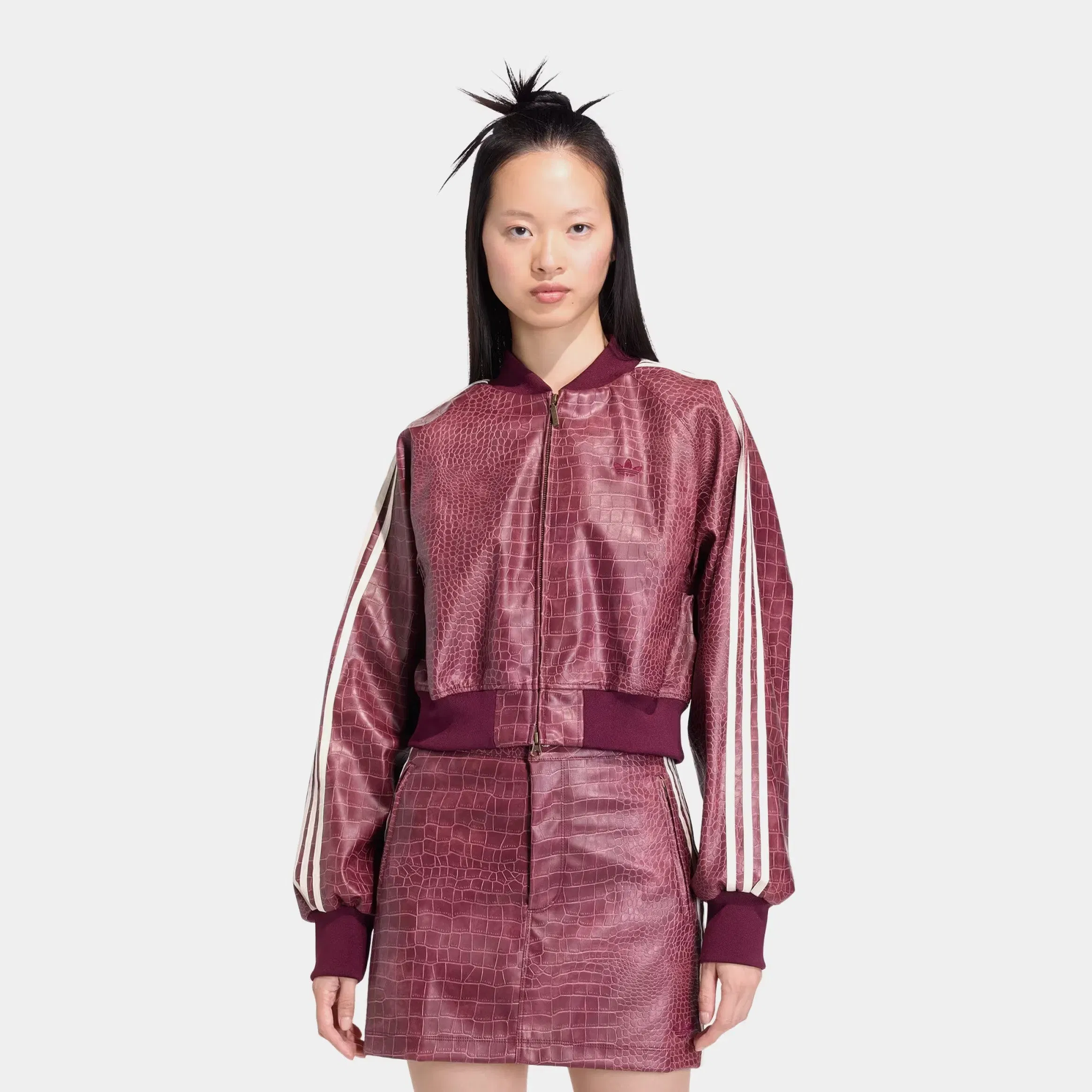 adidas Pleather Snakeskin Womens Jacket (Maroon)