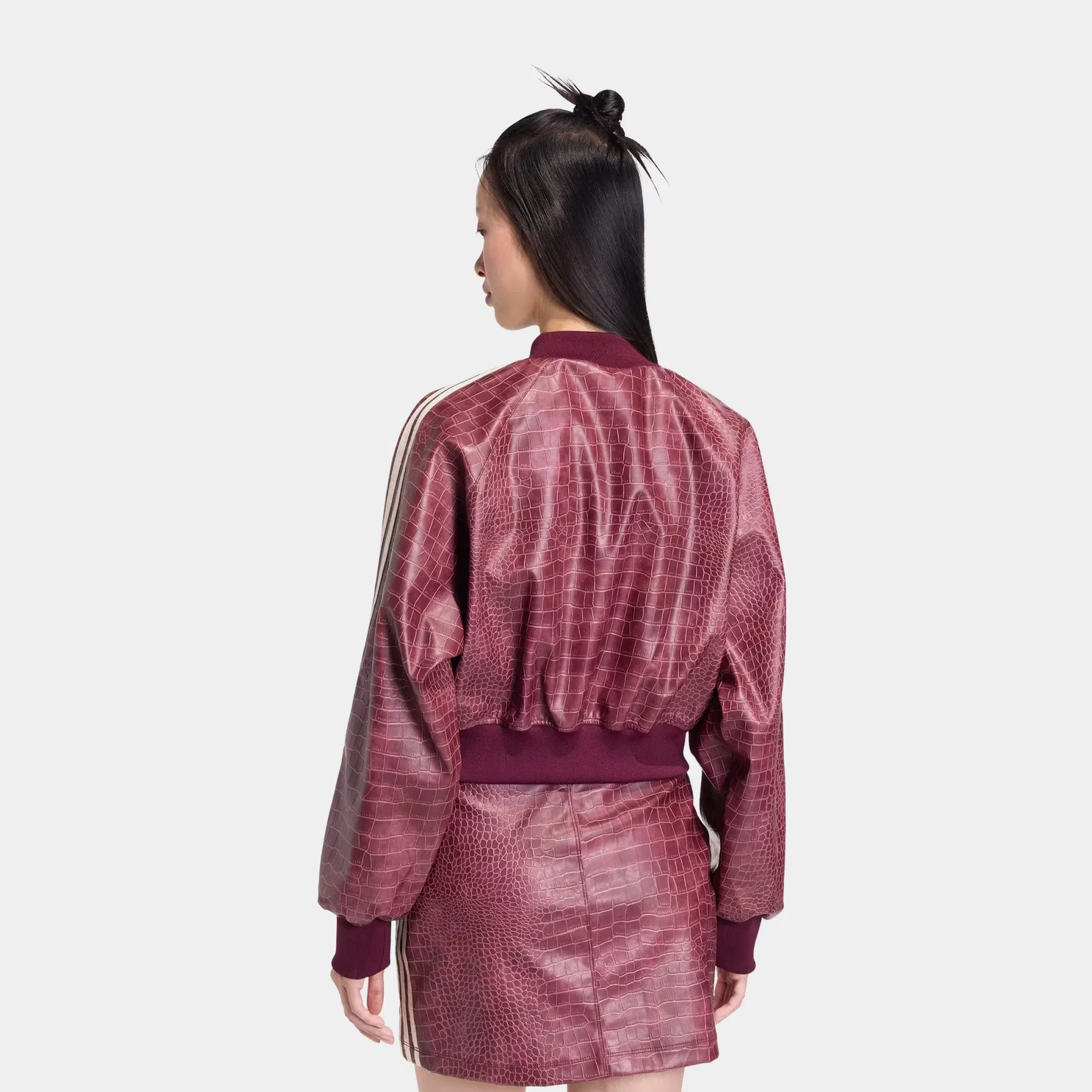 adidas Pleather Snakeskin Womens Jacket (Maroon)