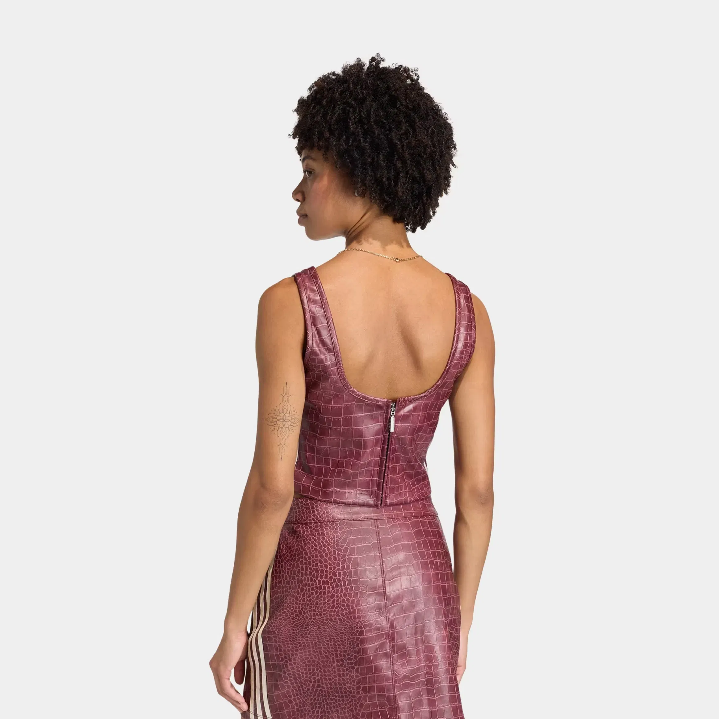 adidas Pleather Corset Womens Short Sleeve Shirt (Maroon)