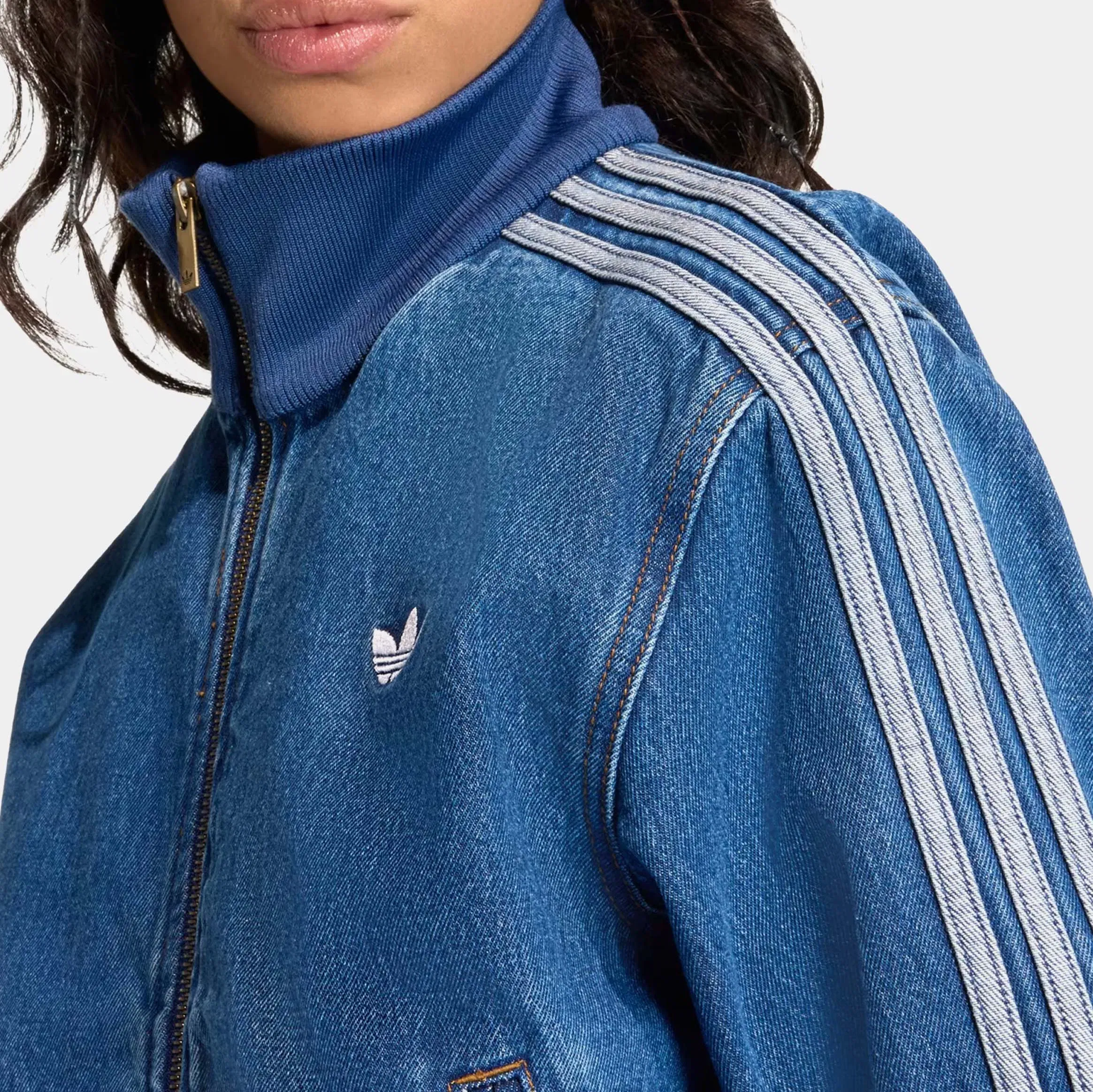 adidas Denim Firebird Track Womens Jacket (Medium Vintage Denim)