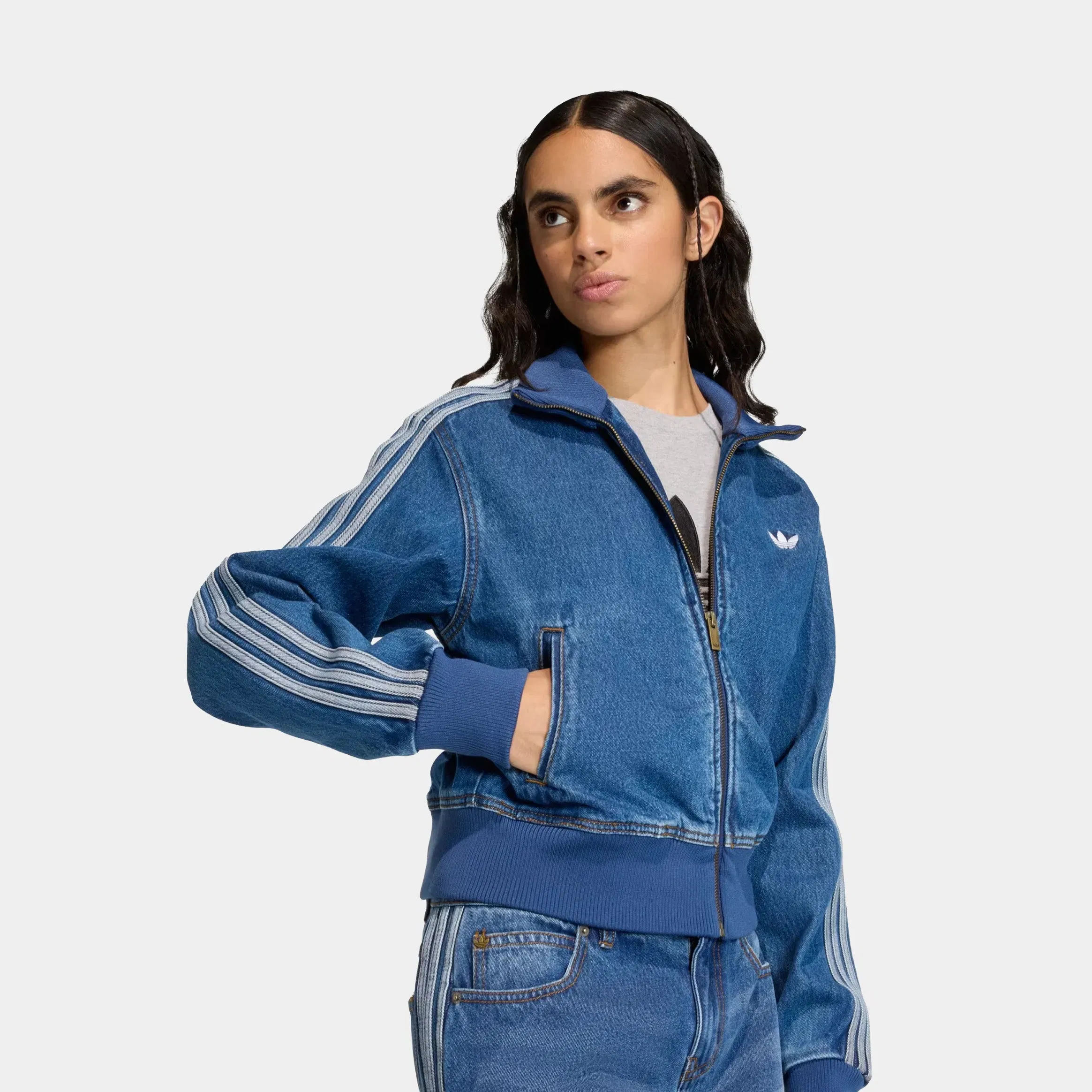 adidas Denim Firebird Track Womens Jacket (Medium Vintage Denim)