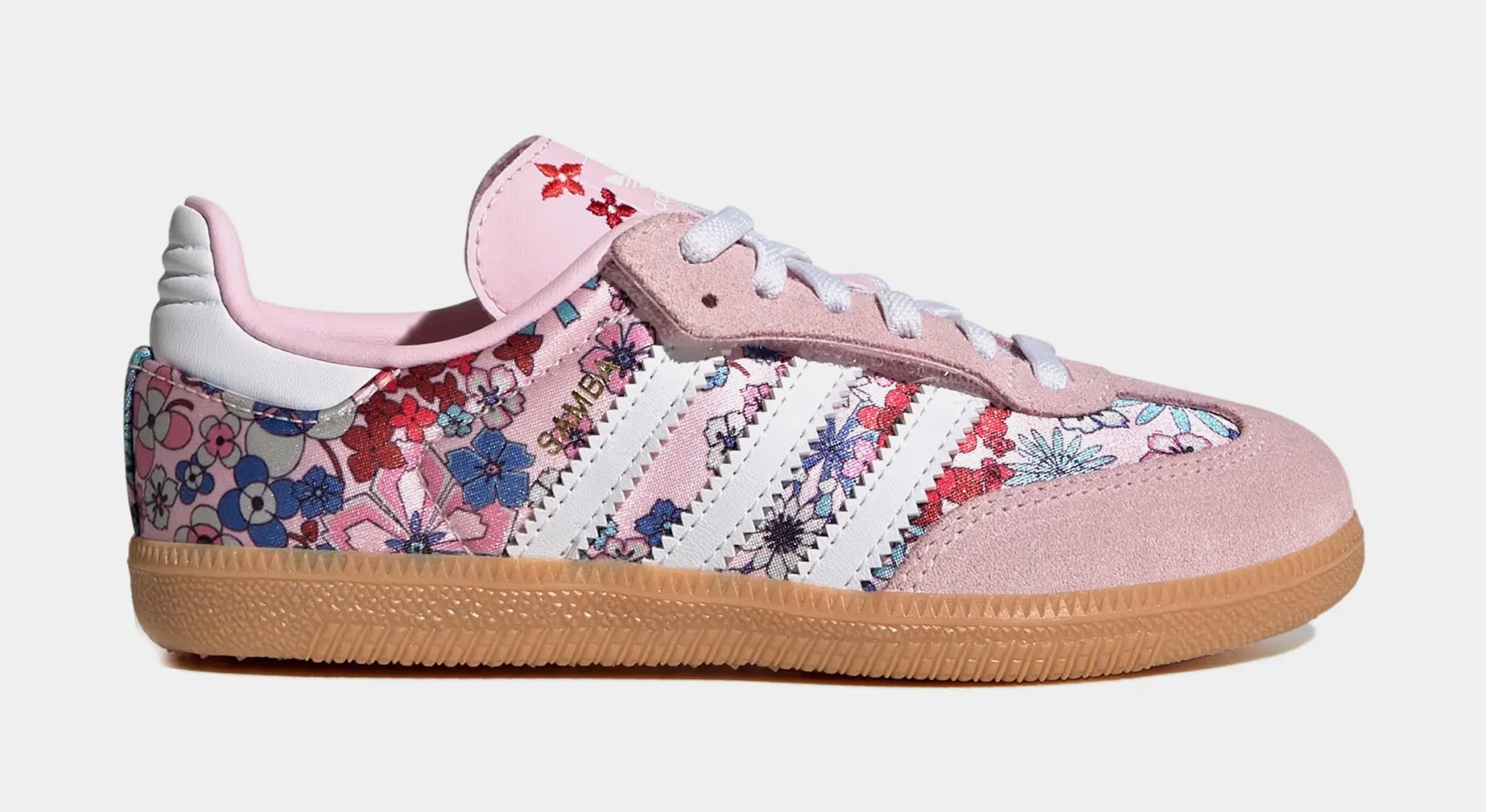 adidas Liberty London Samba OG Comfort Closure Elastic Lace Preschool Lifestyle Shoes (Clear Pink/Cloud White/Gum)