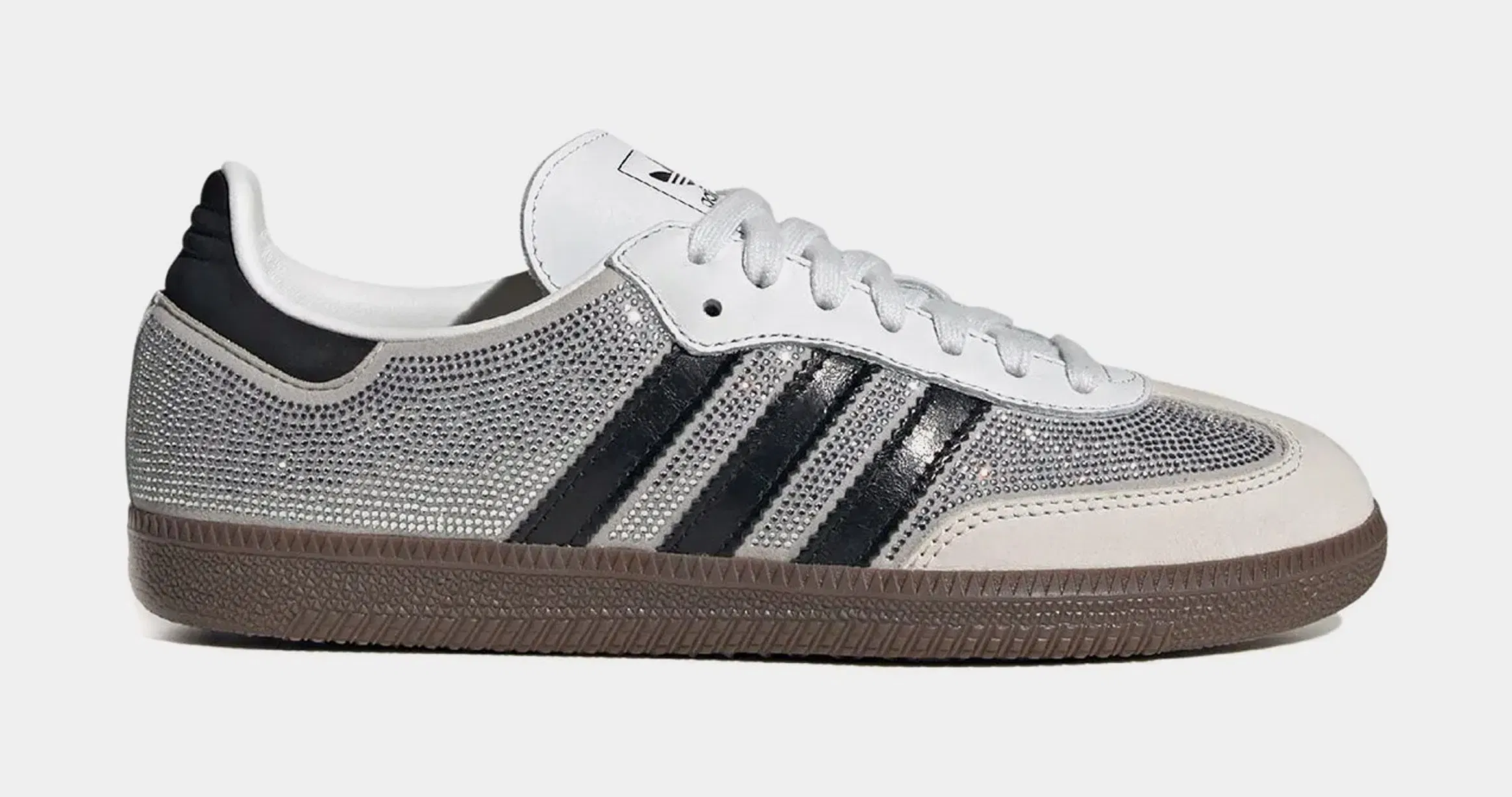 adidas Samba OG Rhinestone Womens Lifestyle Shoes (Crystal White/Crystal White/Silver Metallic)