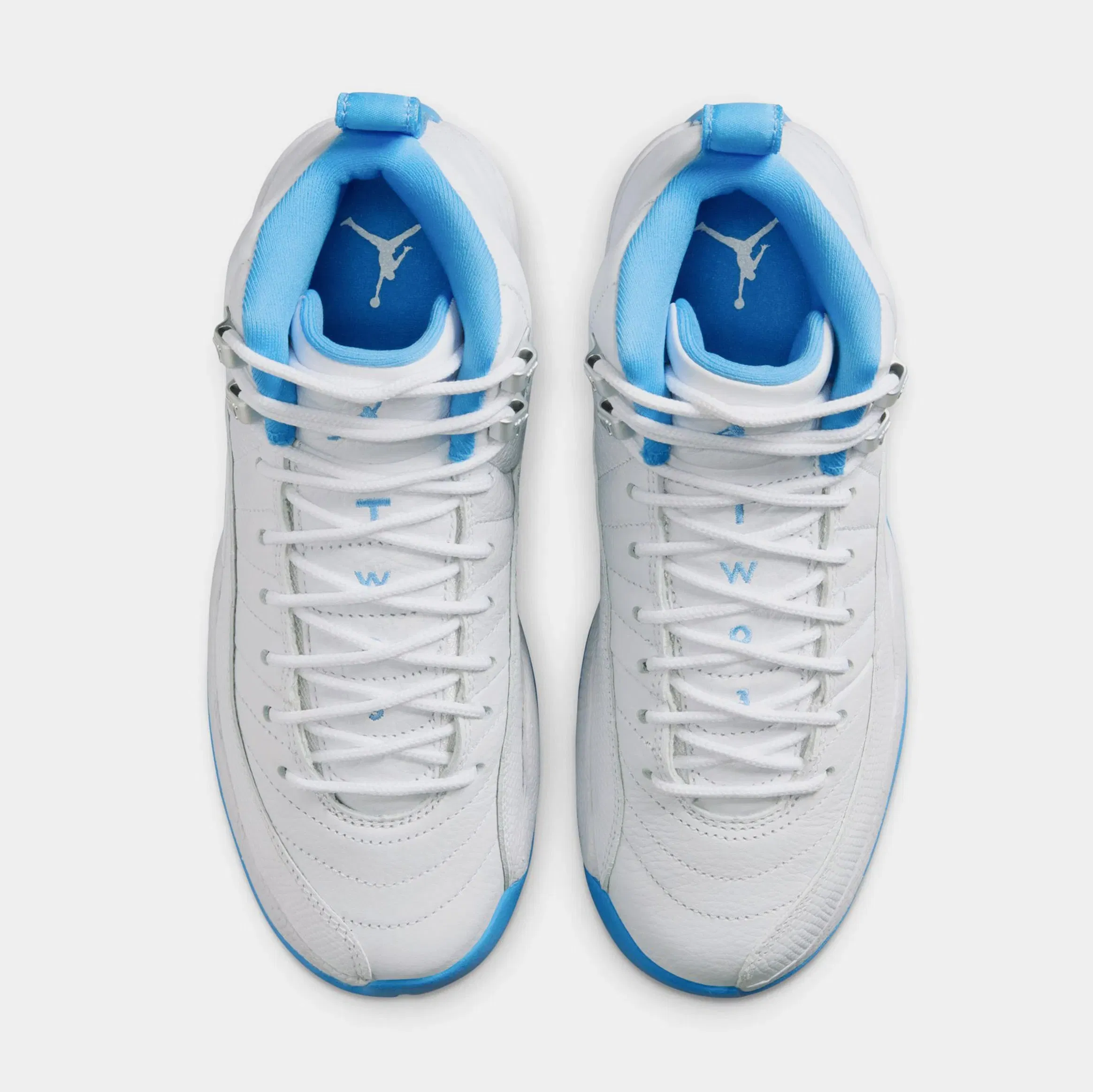 Air Jordan 12 Retro White and University Blue Grade School Lifestyle Shoes (White/University Blue/Metallic Silver)