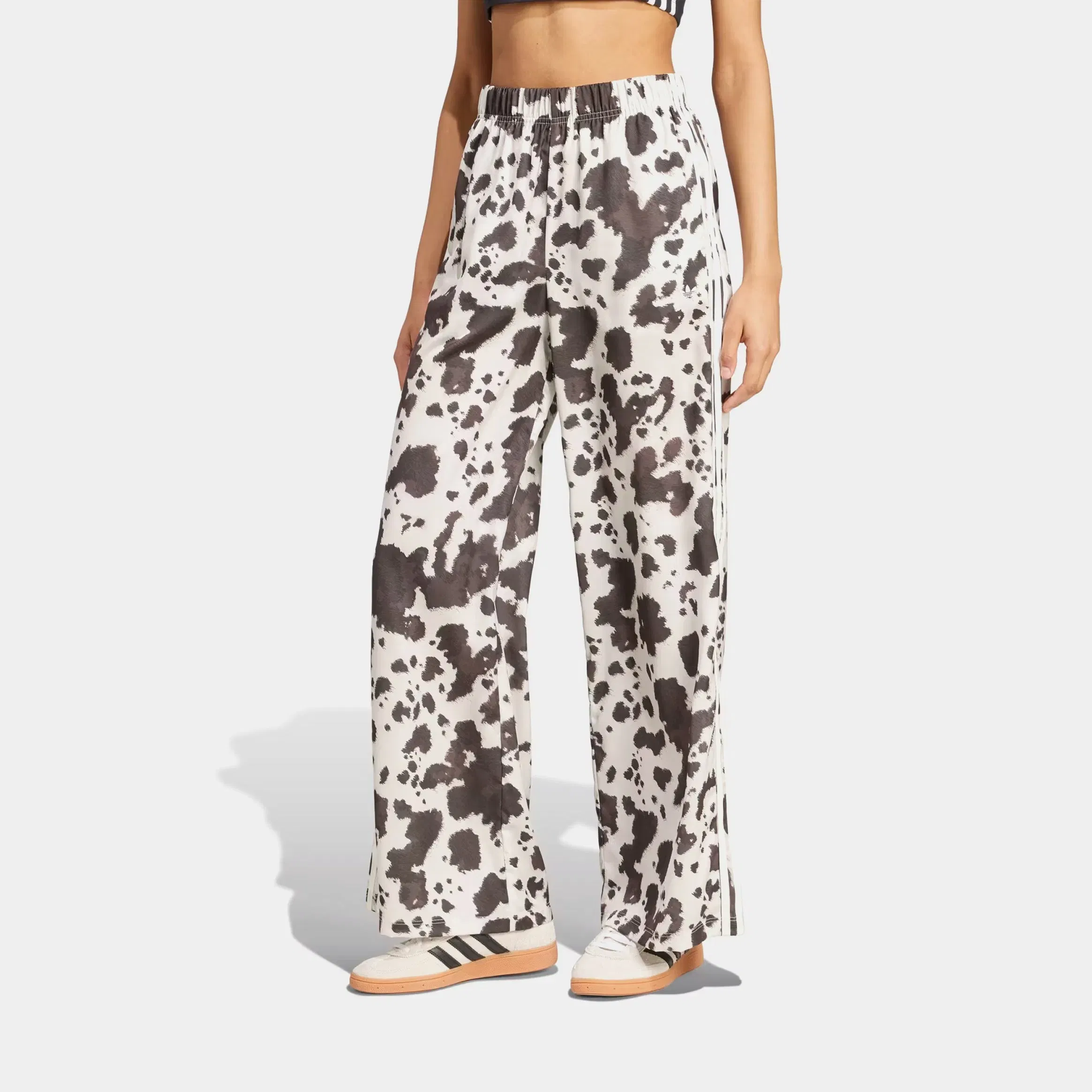 adidas Original Satin Wide Leg Cow Print Womens Pants (Multicolor/Off White)