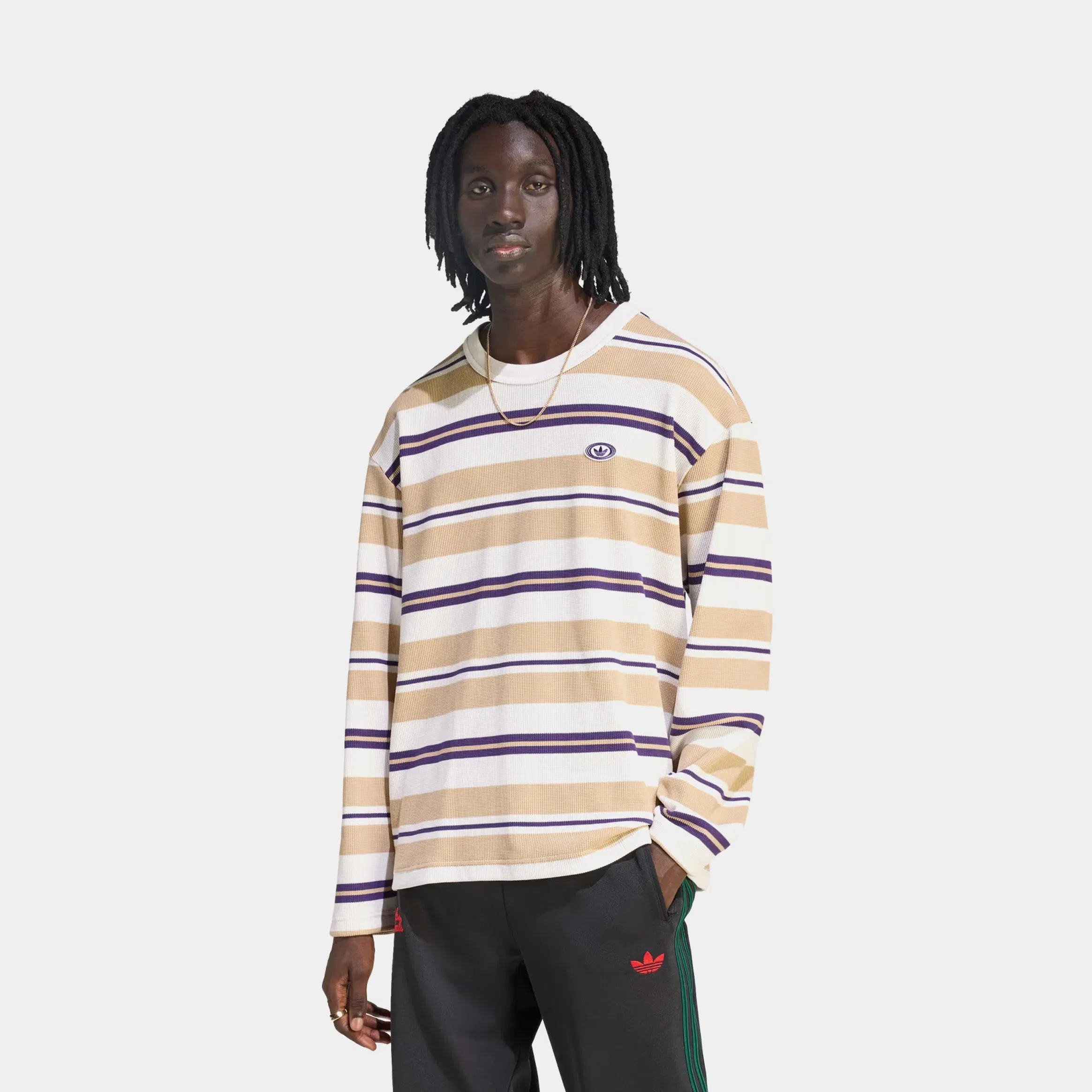 adidas 90s Alternative Sport Stripe Waffle Mens Long Sleeve Shirt (Core White)