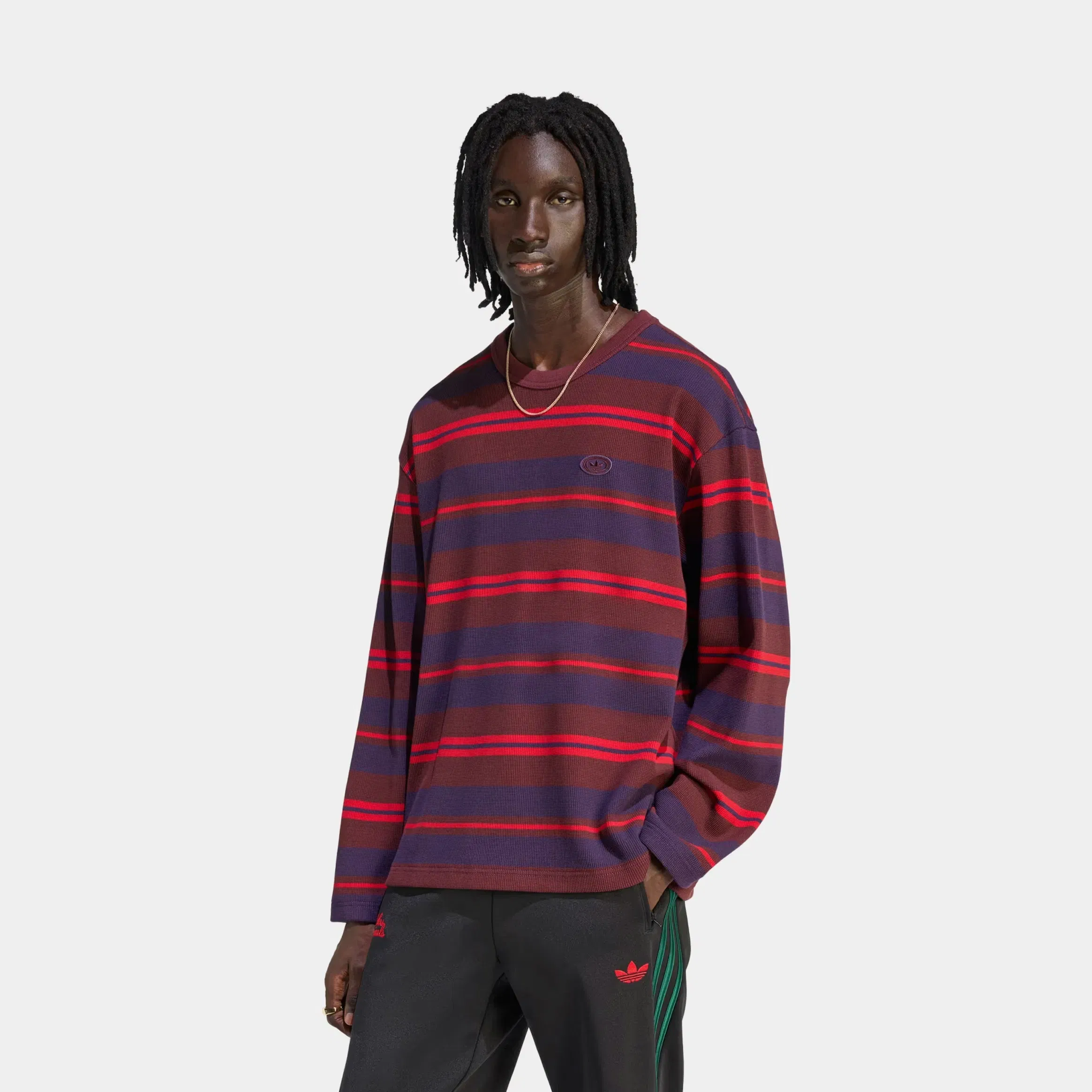 adidas 90s Alternative Sport Stripe Mens Long Sleeve Shirt (Ruby/Blue)
