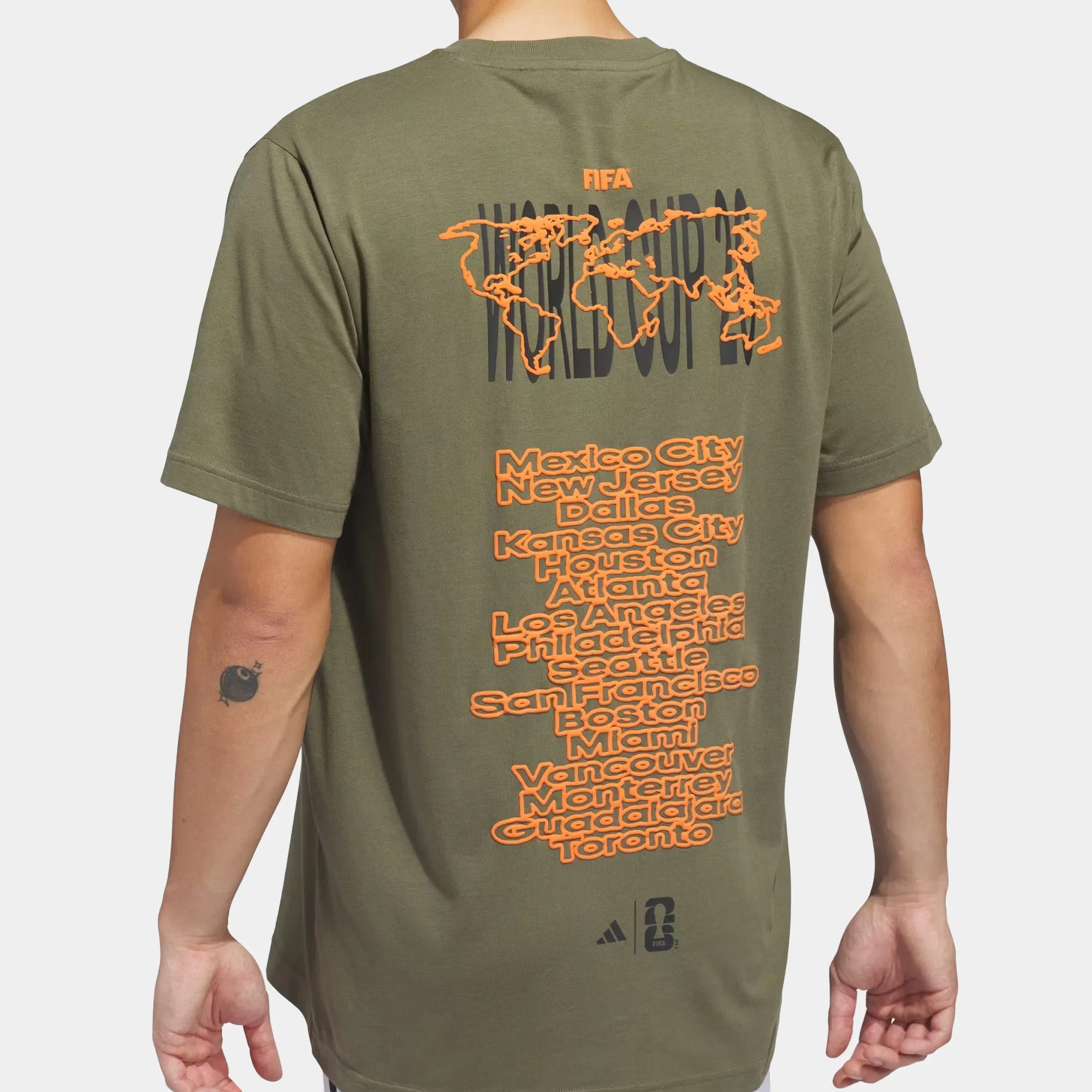 adidas FIFA World Cup '26 Tour Graphic Mens Short Sleeve Shirt (Olive Strata)