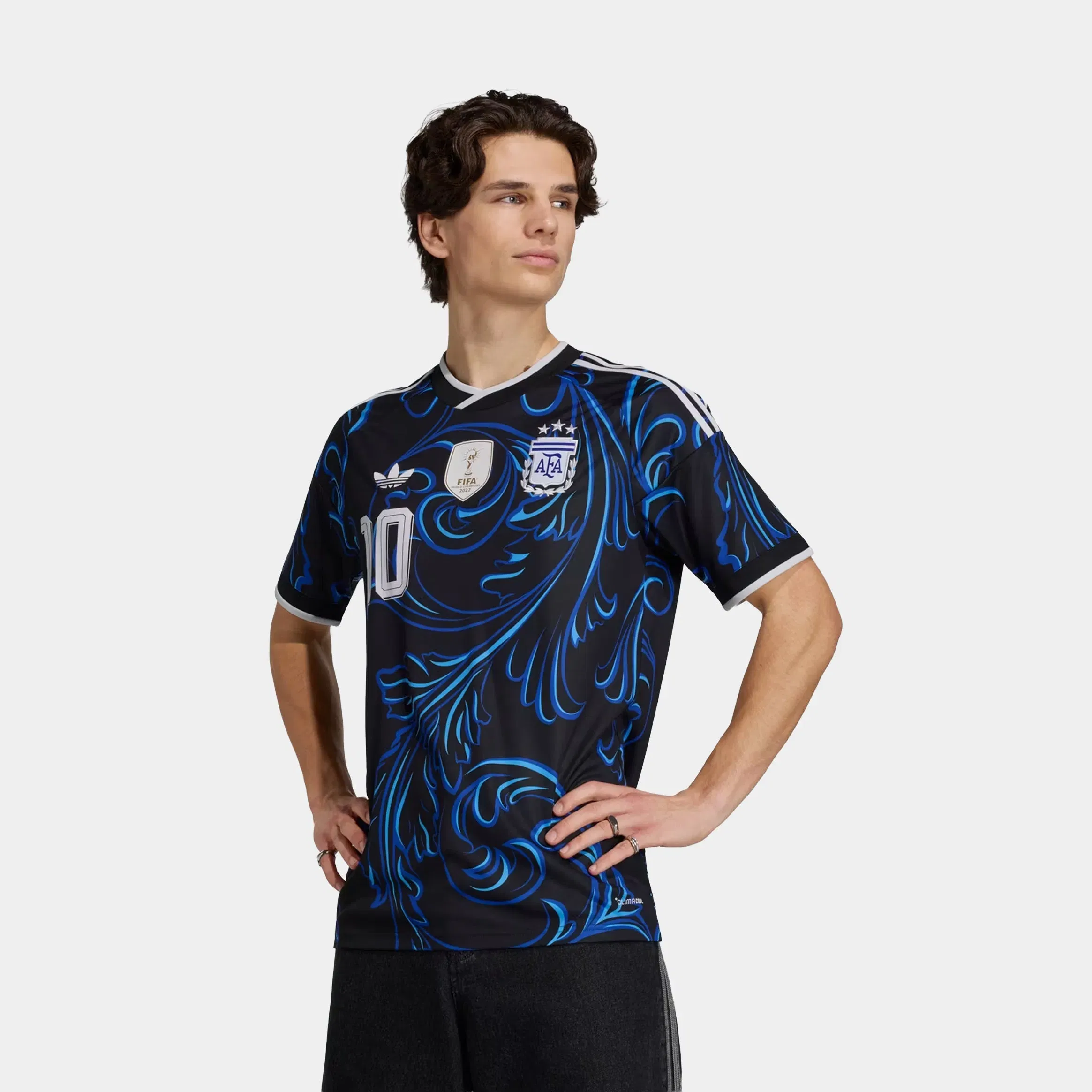 adidas Argentina 26 Away Replica Messi Mens Jersey (Black/Lucid Blue/Blue Burst)