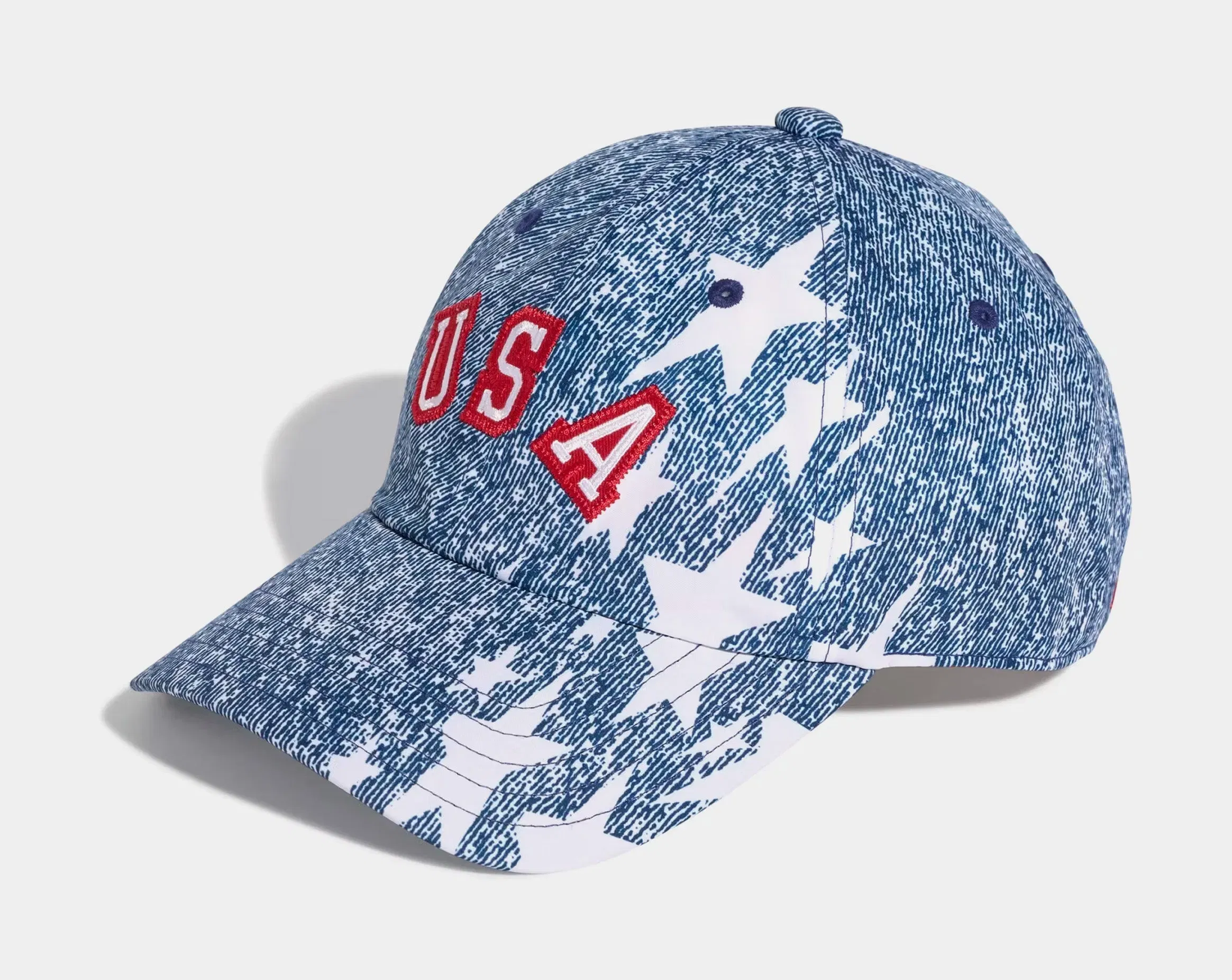 adidas Denim Graphic Cap Mens Hat (White/Dark Blue/Power Red)