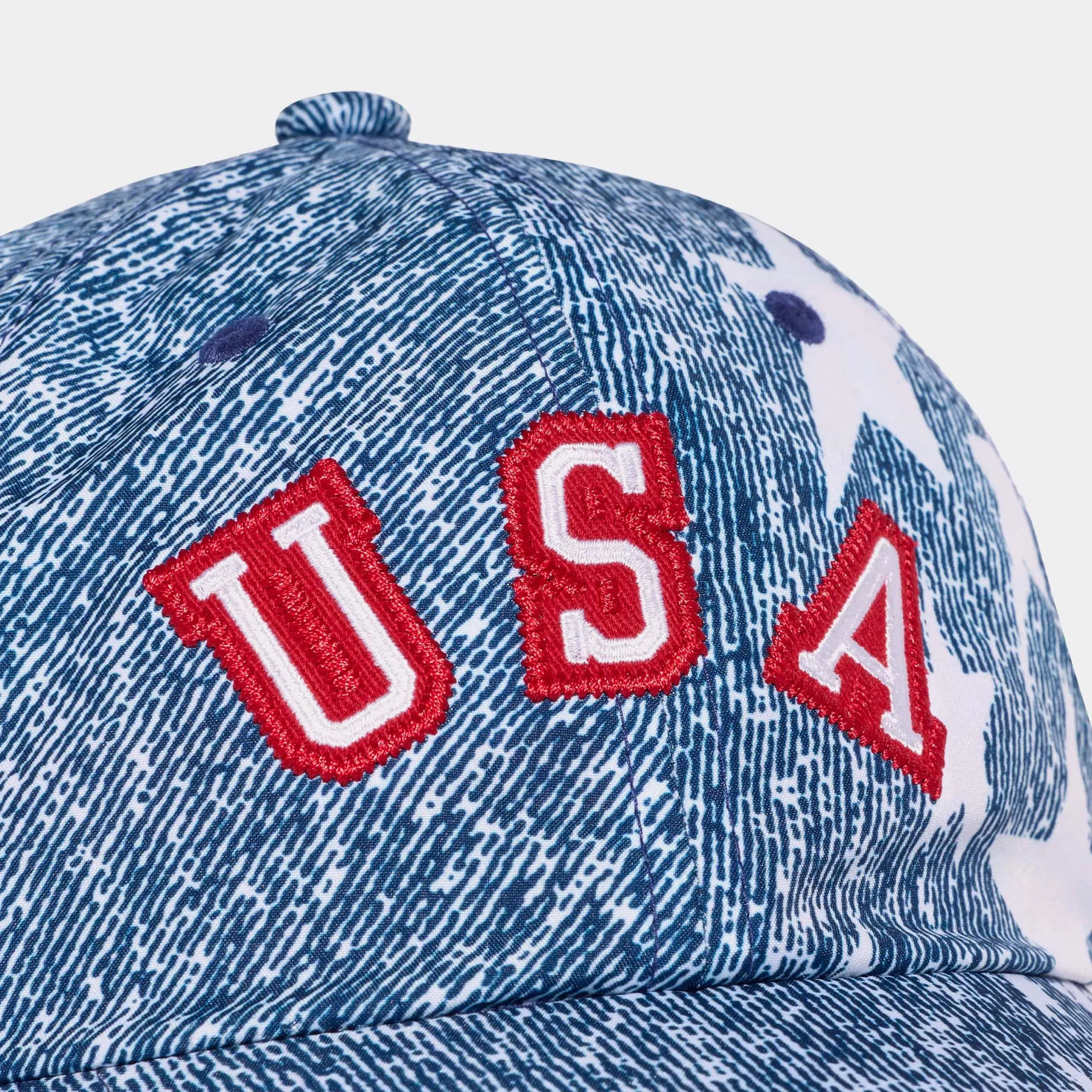adidas Denim Graphic Cap Mens Hat (White/Dark Blue/Power Red)