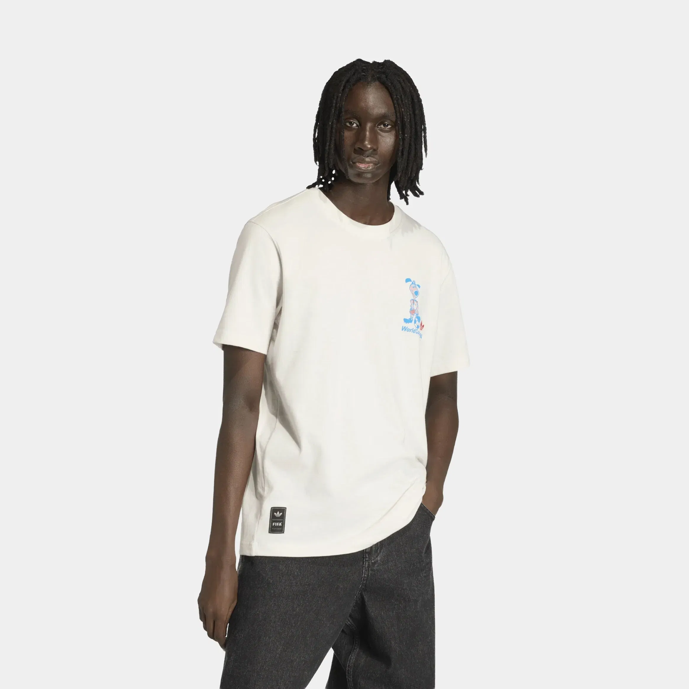 adidas FIFA World Cup 26 Striker Mascot Mens Short Sleeve Shirt (Cloud White)