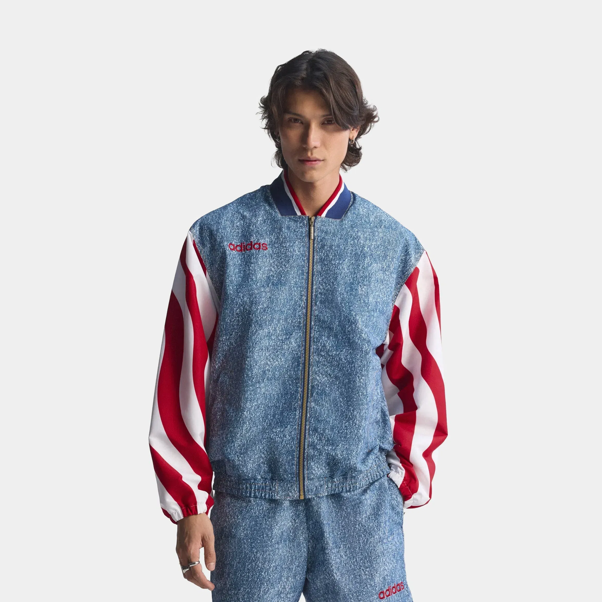 adidas Denim Graphic Track Mens Jacket (White/Dark Blue)