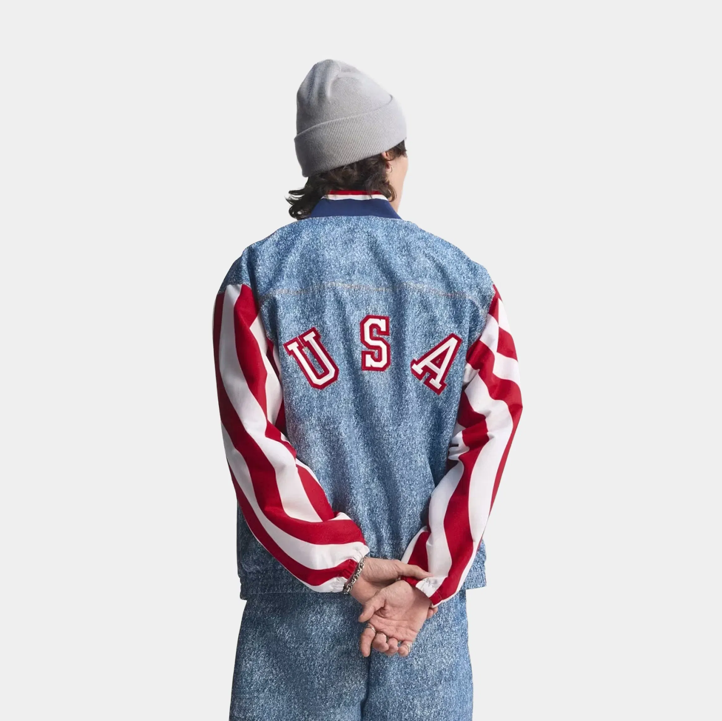 adidas Denim Graphic Track Mens Jacket (White/Dark Blue)