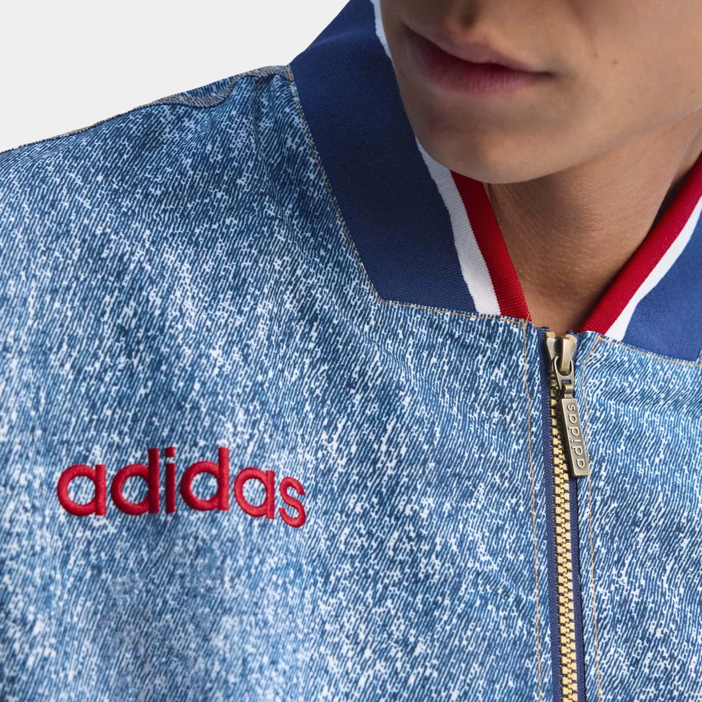 adidas Denim Graphic Track Mens Jacket (White/Dark Blue)