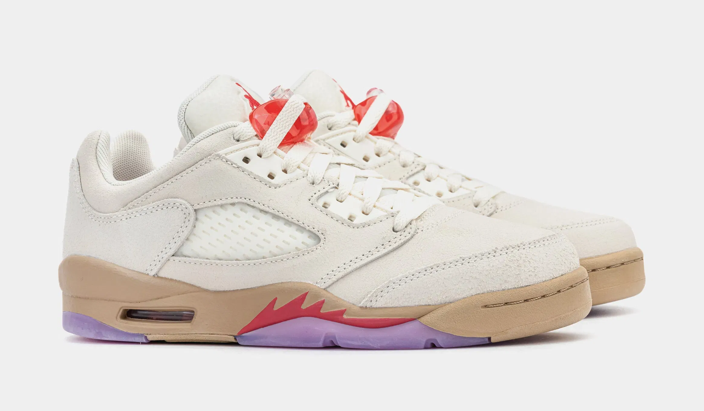 Air Jordan 5 Retro Low Grade School Lifestyle Shoes (Pale Ivory/Fusion Red/Desert)