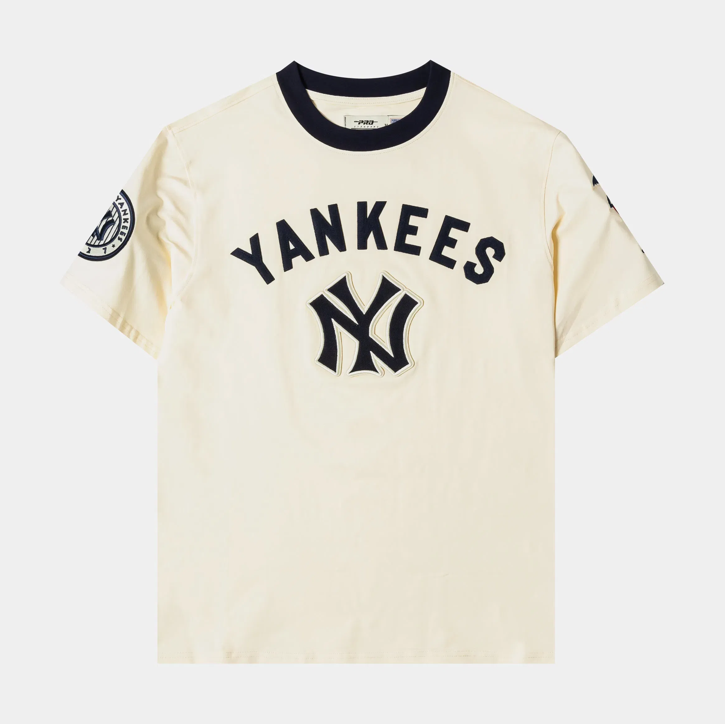 PRO STANDARD New York Yankees Originals Ringer Mens Short Sleeve Shirt (Beige/Blue)