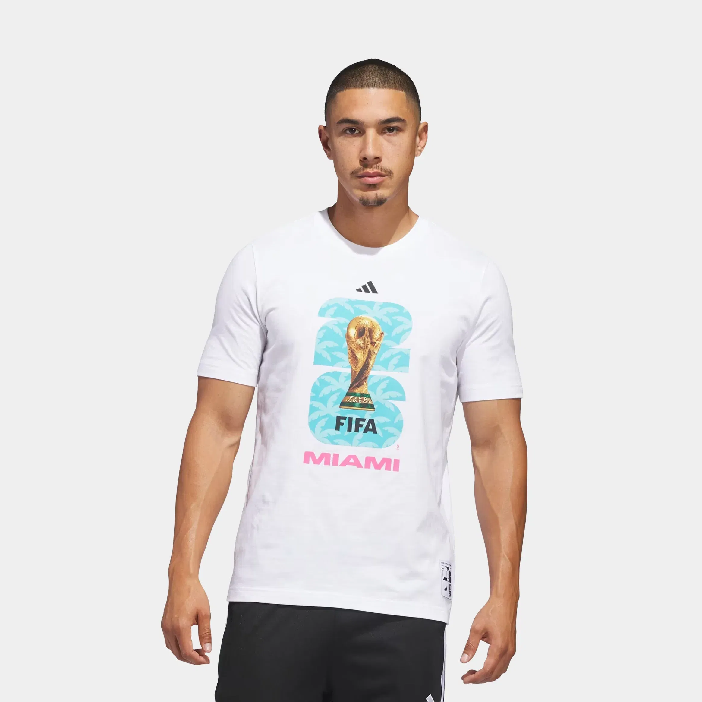adidas FIFA World Cup '26 Host City Miami Graphic Mens Short Sleeve Shirt (White)