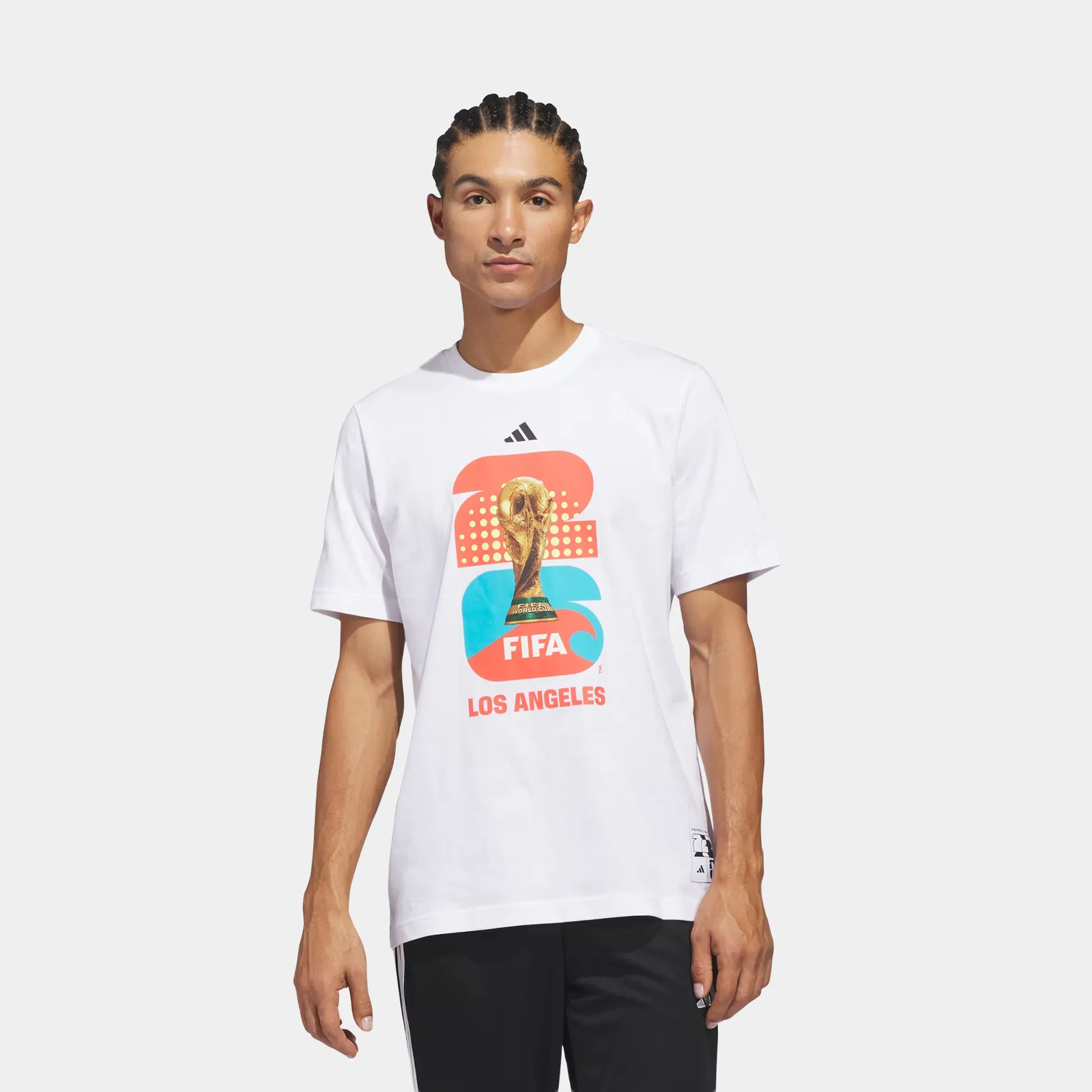 adidas FIFA World Cup '26 Host City Los Angeles Graphic Mens Short Sleeve Shirt (White)