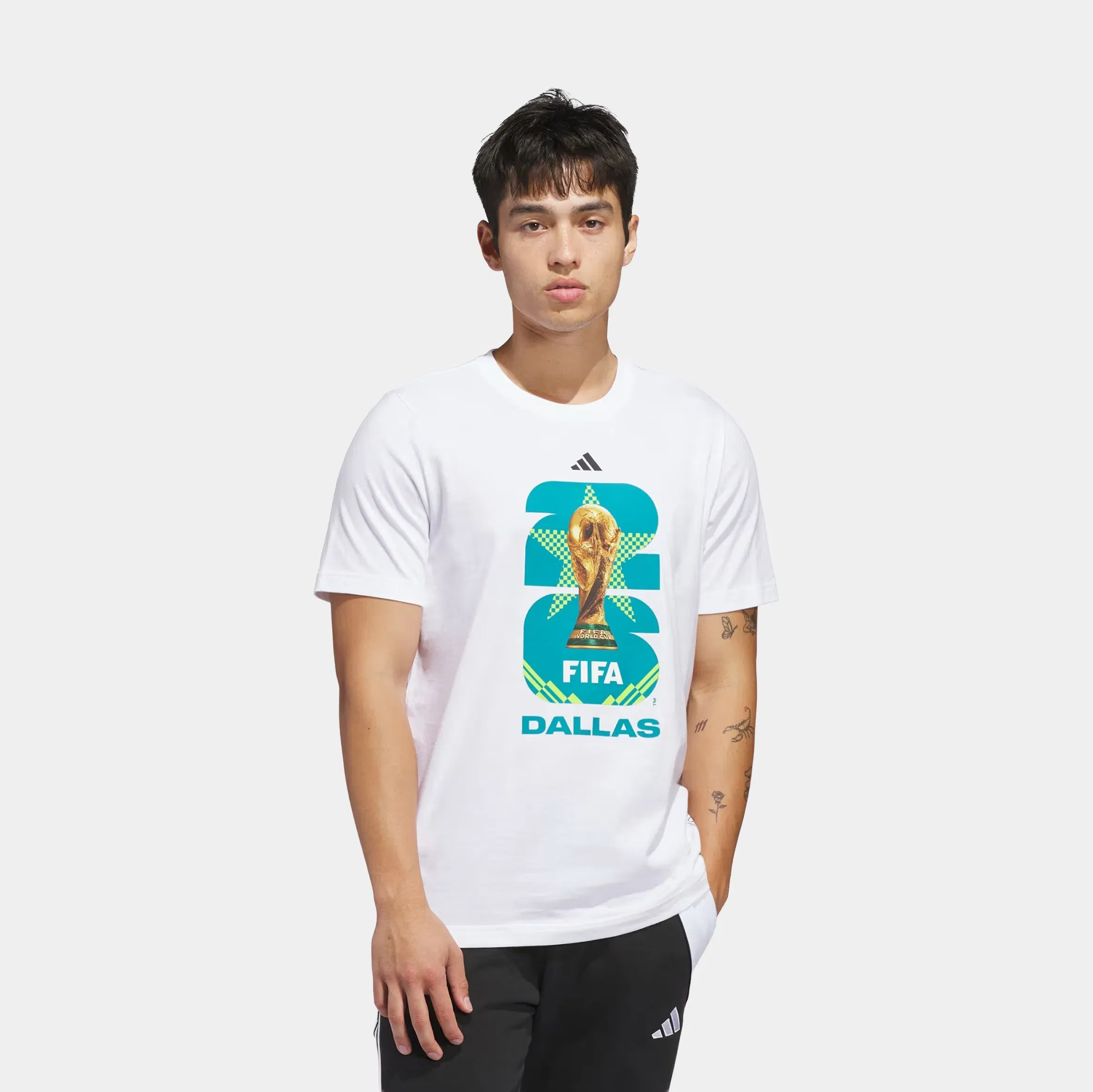 adidas FIFA World Cup '26 Host City Dallas Graphic Mens Short Sleeve Shirt (White)