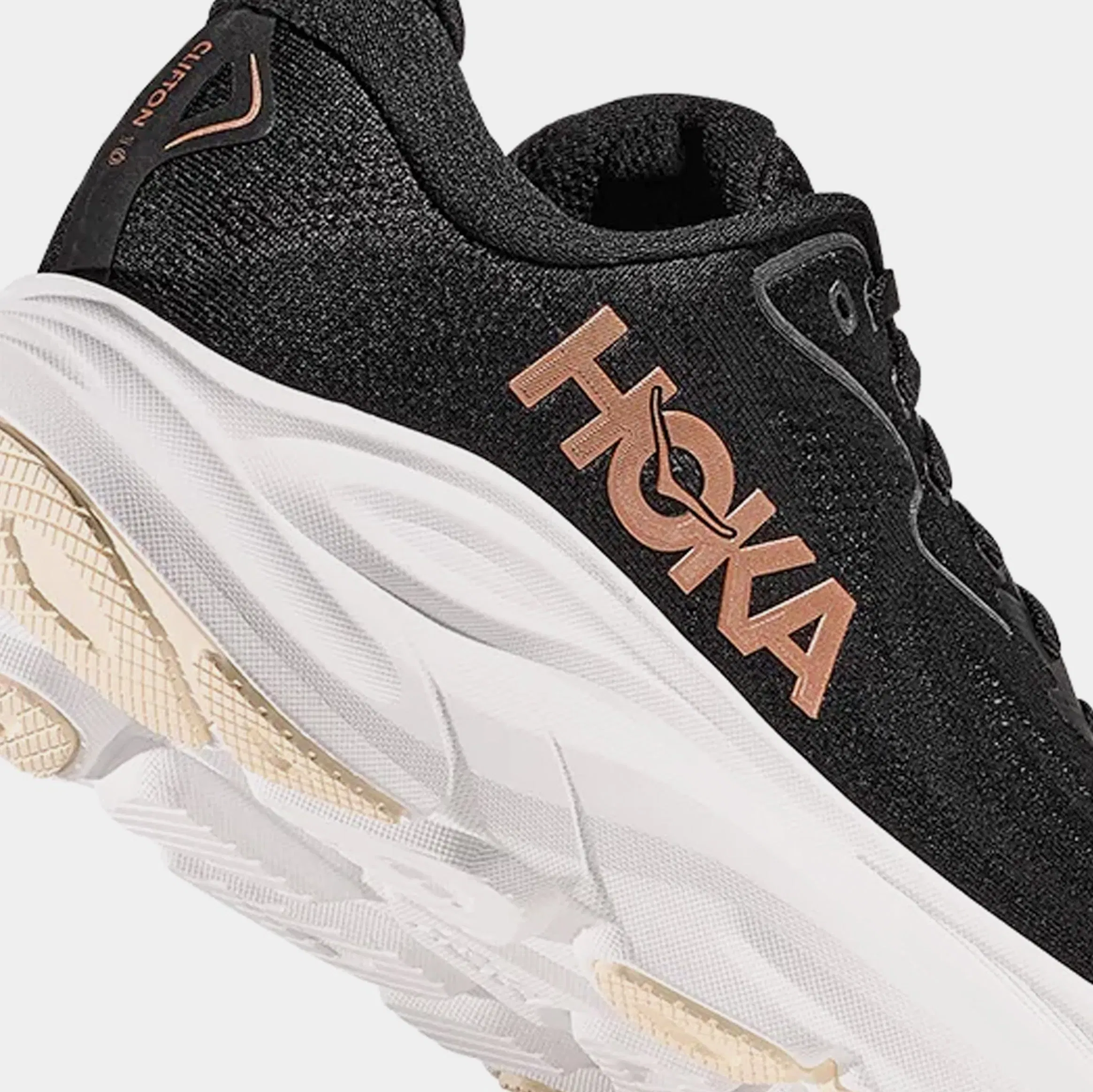 Hoka Clifton 10 Womens Running Shoes (Black/Rose Gold)