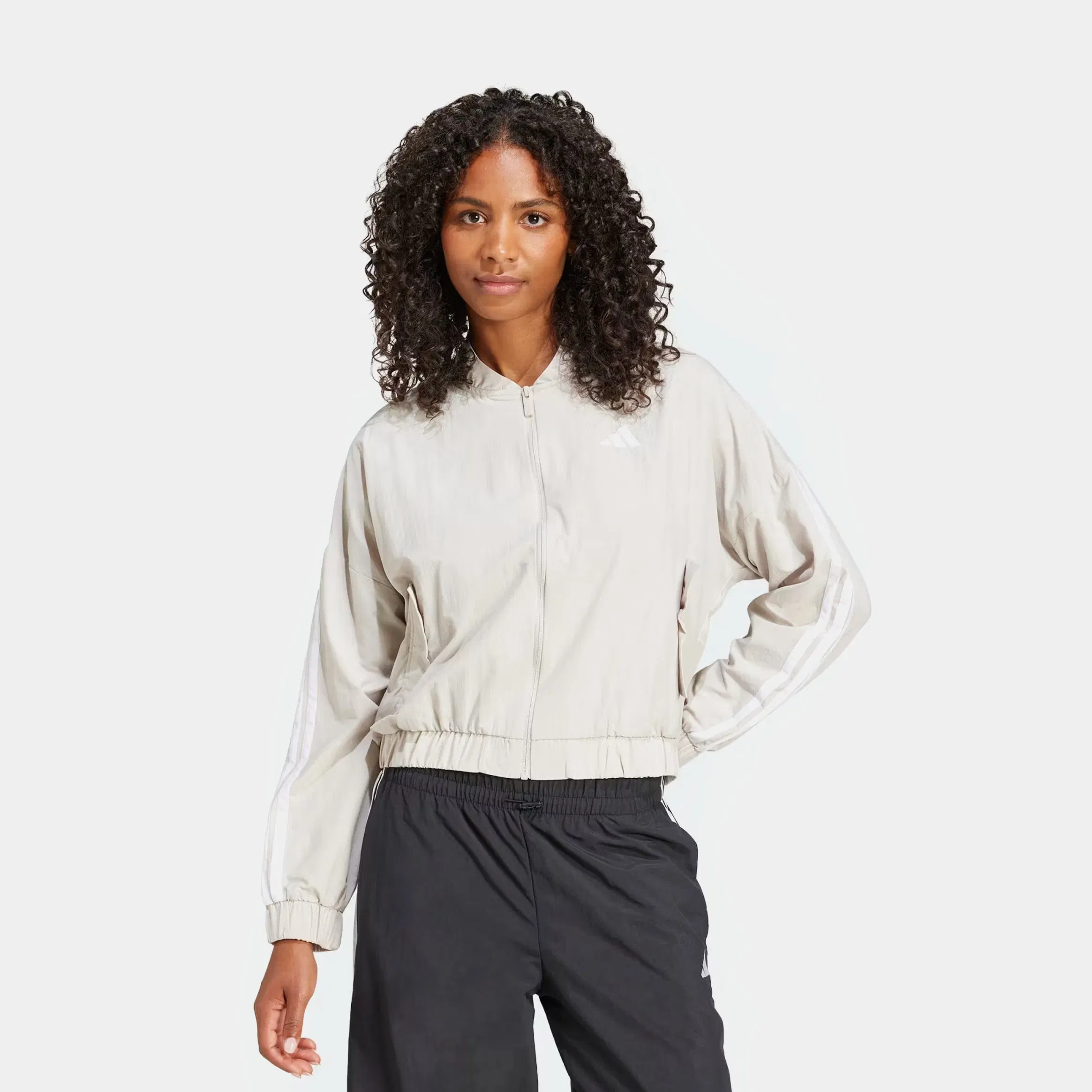 adidas 3 Stripes Woven Bomber Womens Jacket (Beige/White)