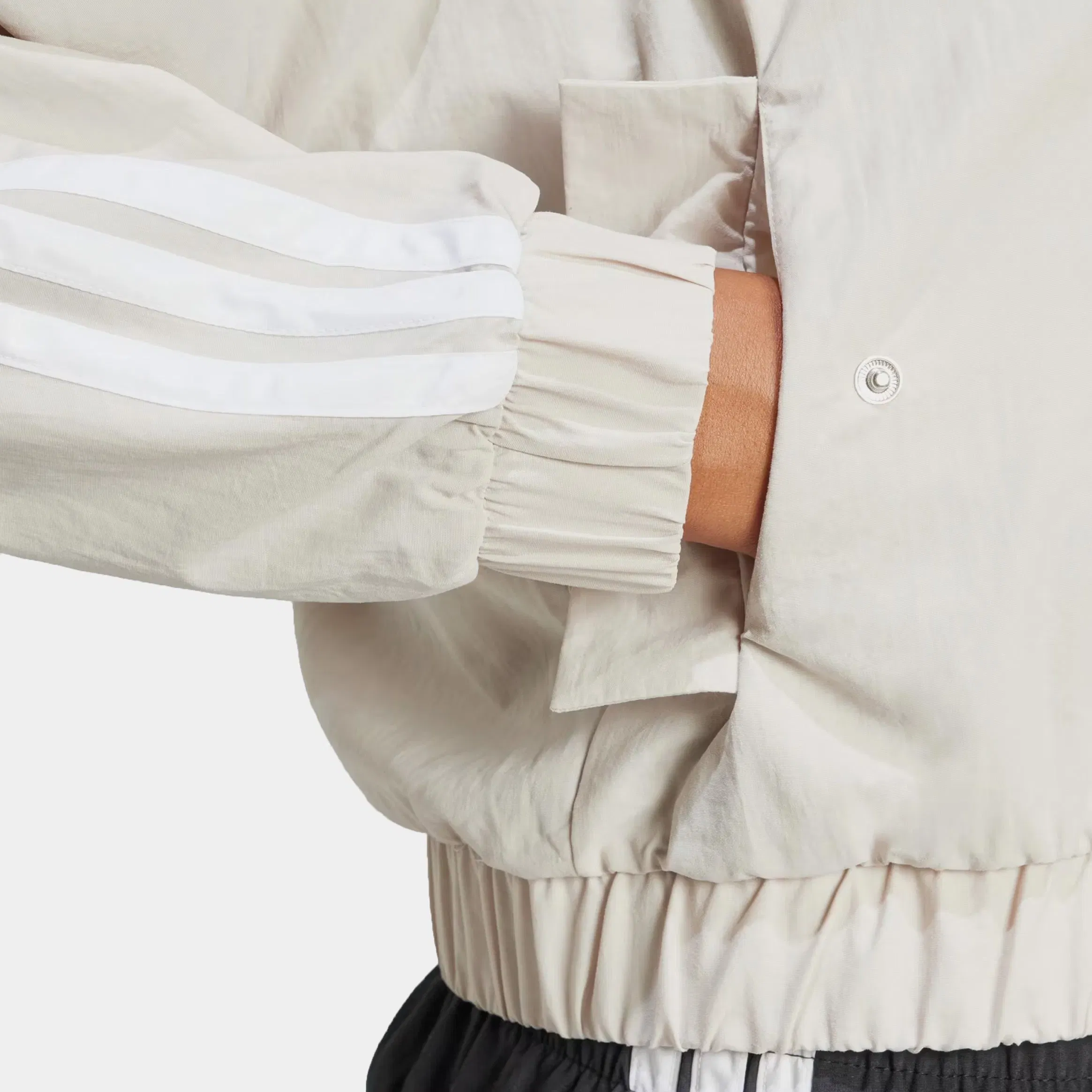 adidas 3 Stripes Woven Bomber Womens Jacket (Beige/White)